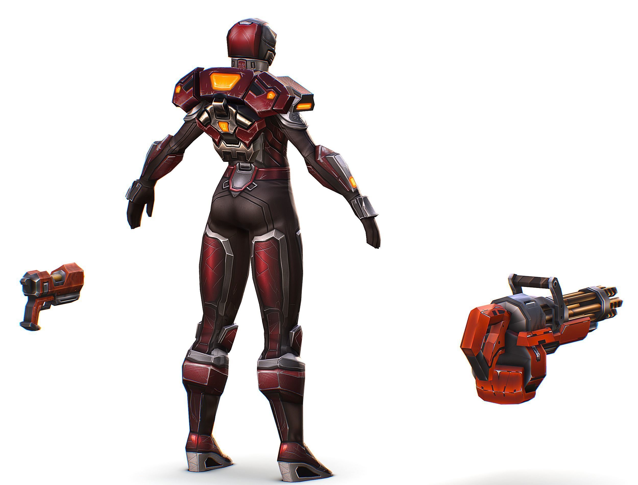 Cartoon Sci-Fi Cyborg Drone Heavy Machine Gunner Low-poly 3D model_8