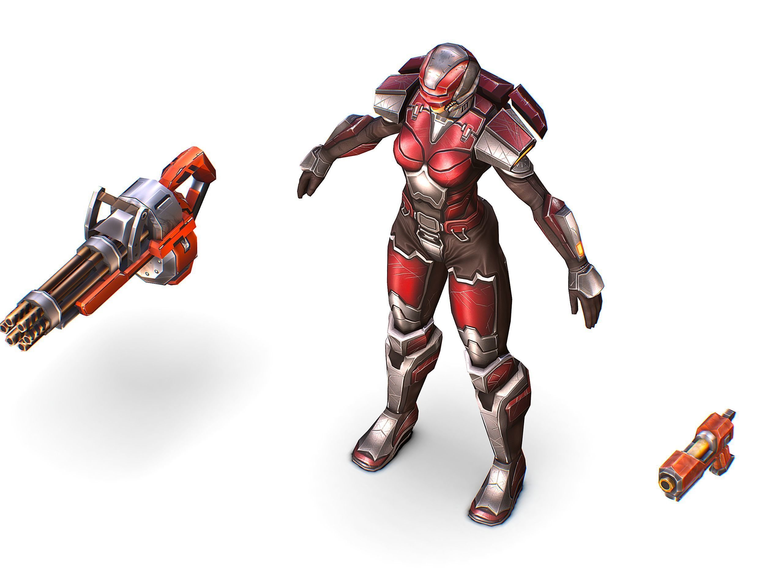 Cartoon Sci-Fi Cyborg Drone Heavy Machine Gunner Low-poly 3D model_31