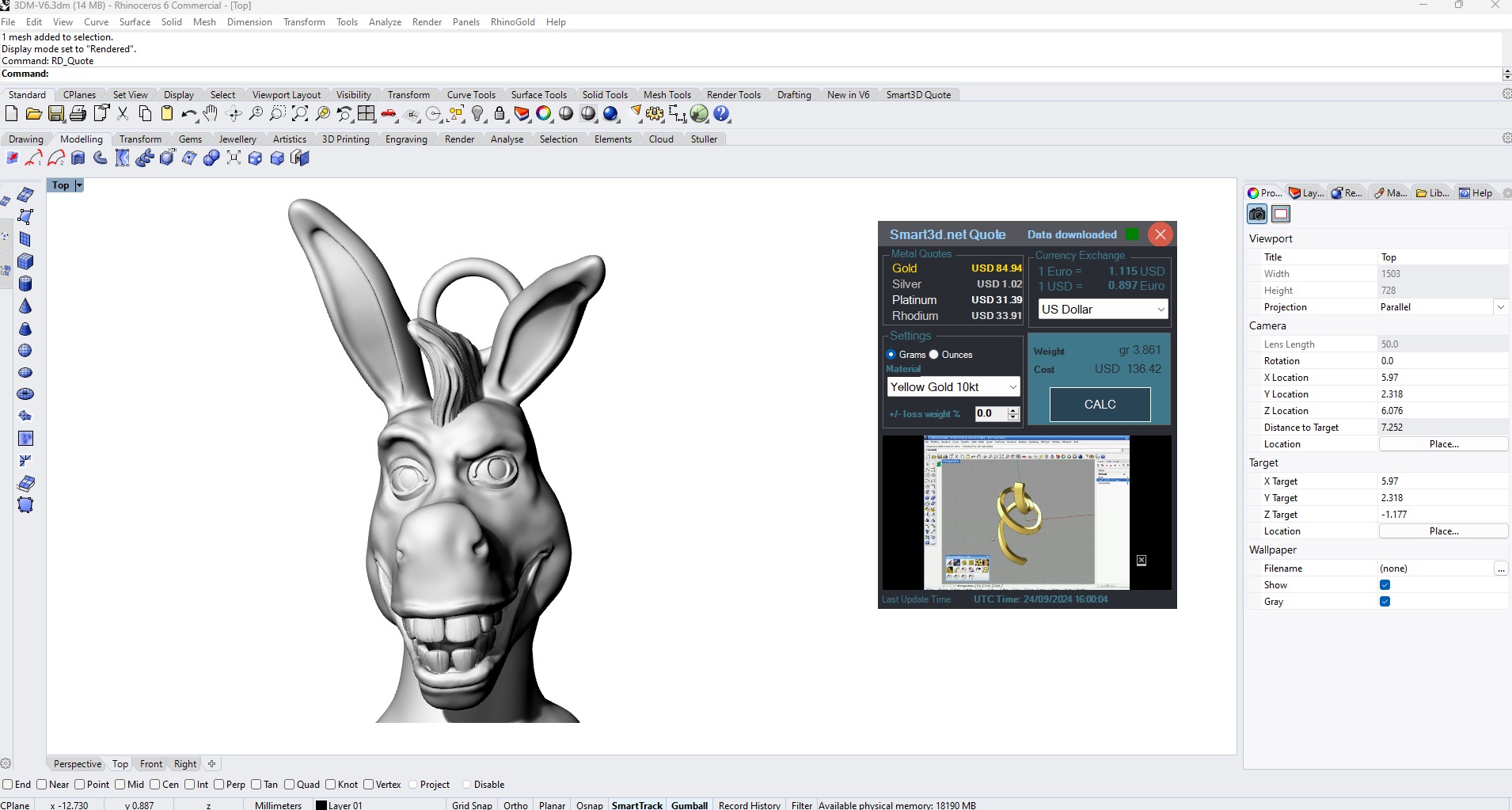 Head Donkey From Shrek pendant jewelry gold 3D print model_4