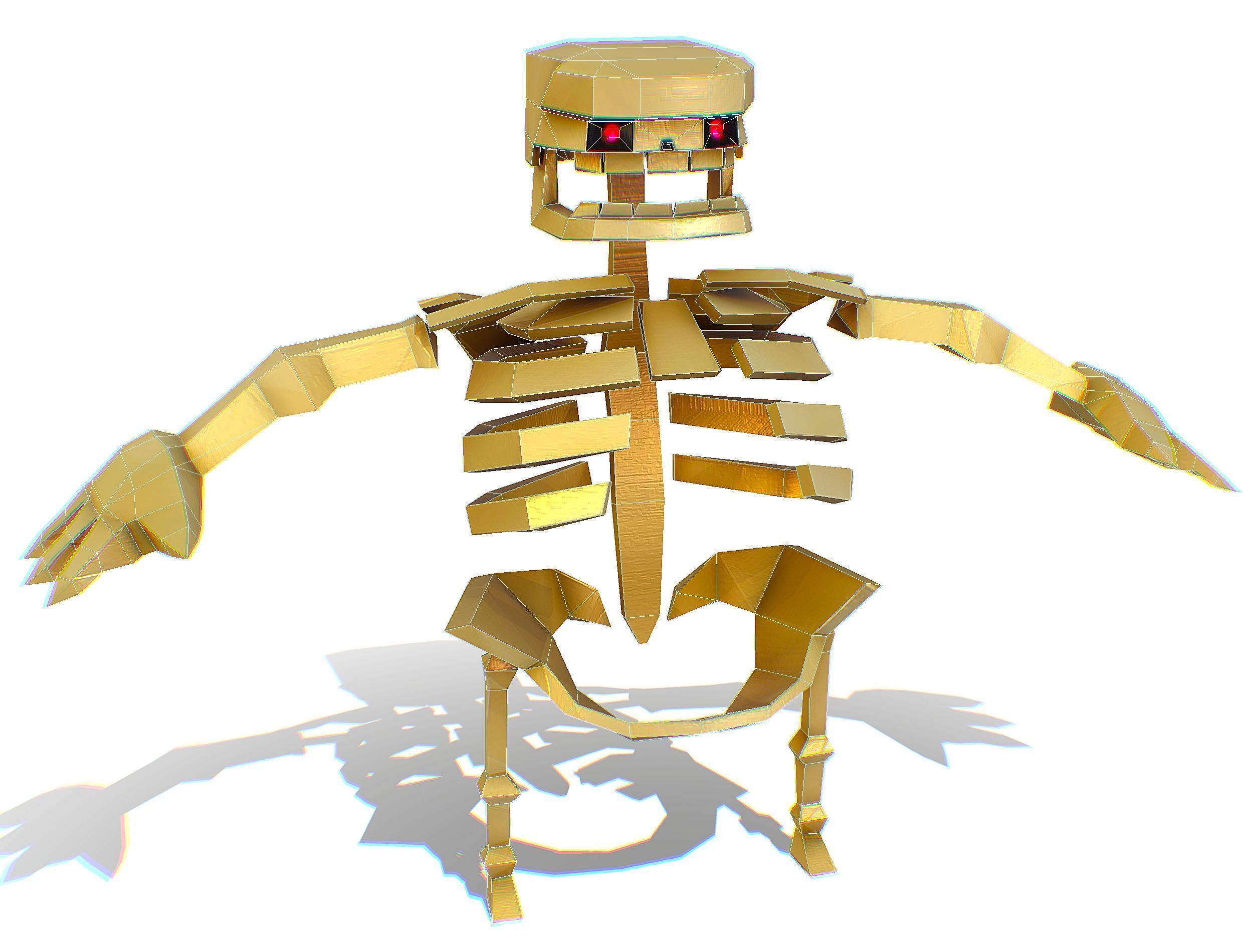 Funny Golden Human Skeleton Character Bones Low-poly 3D model_17