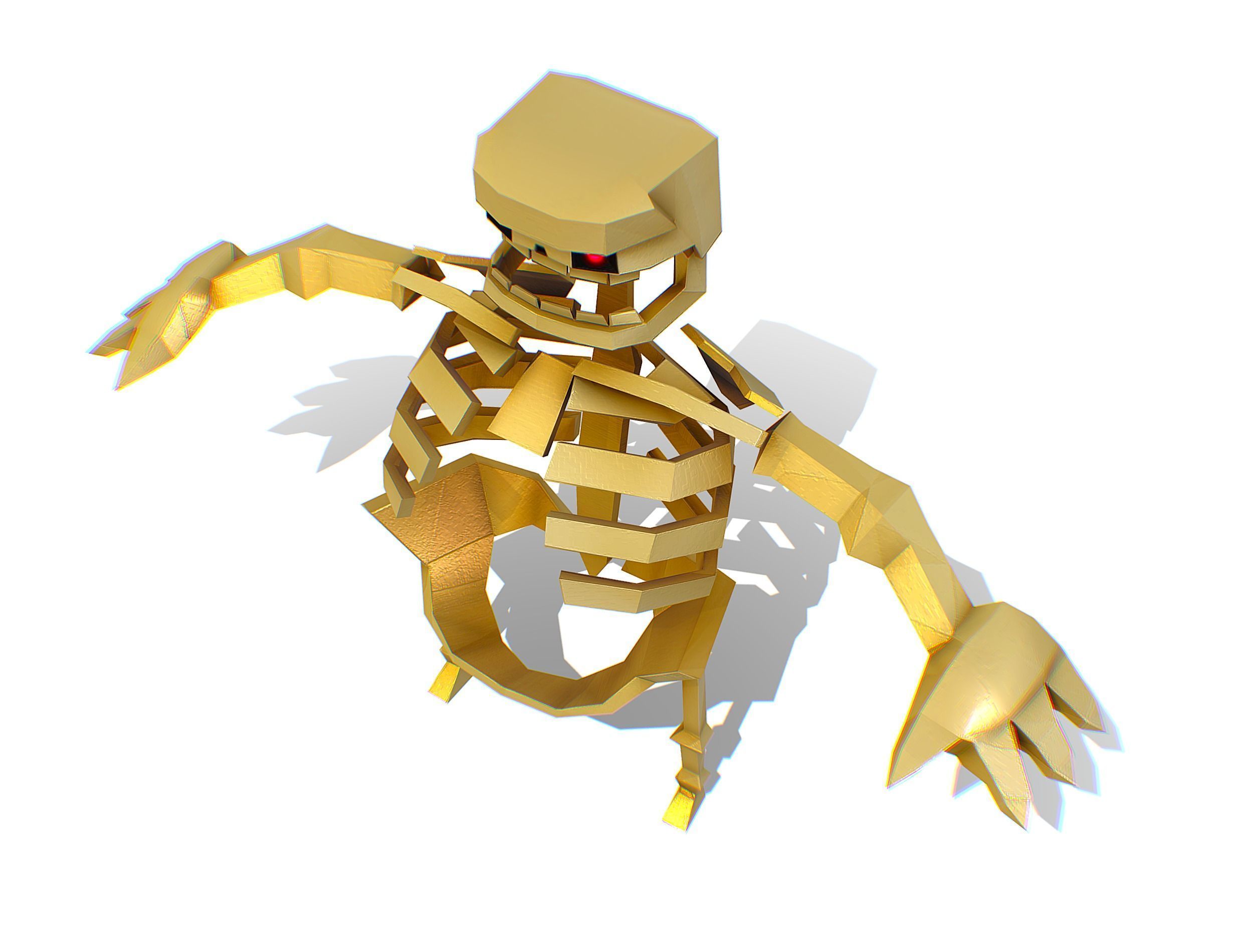 Funny Golden Human Skeleton Character Bones Low-poly 3D model_14