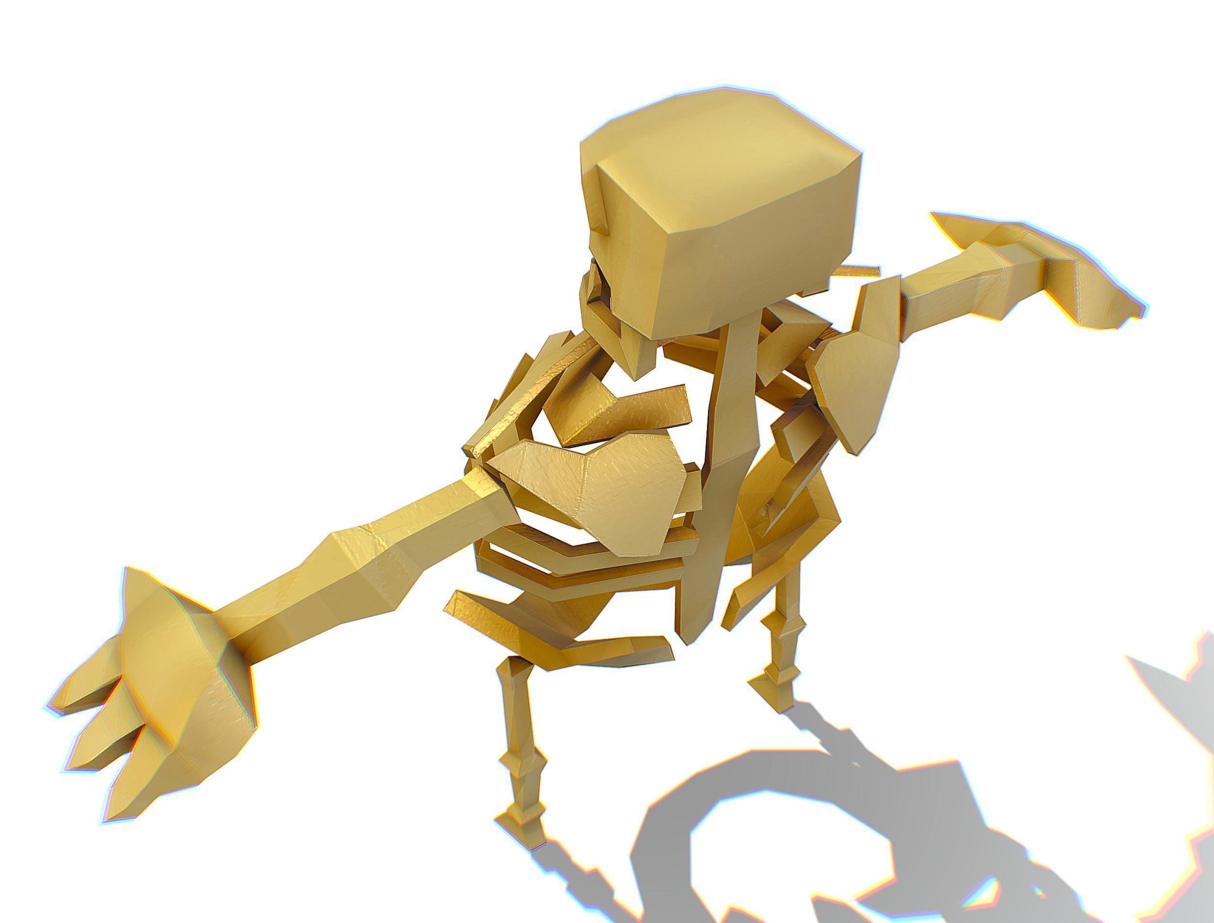 Funny Golden Human Skeleton Character Bones Low-poly 3D model_15