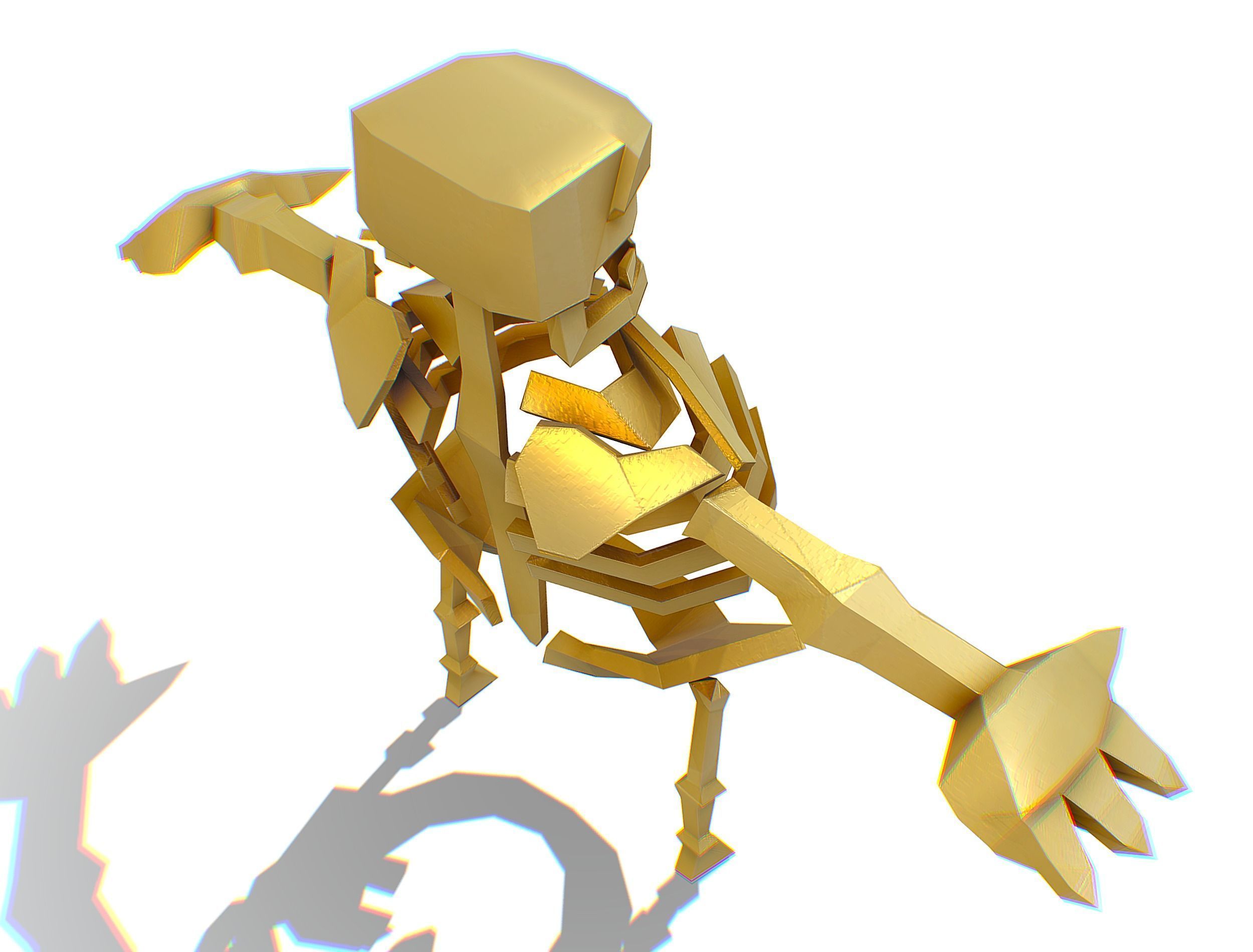 Funny Golden Human Skeleton Character Bones Low-poly 3D model_16