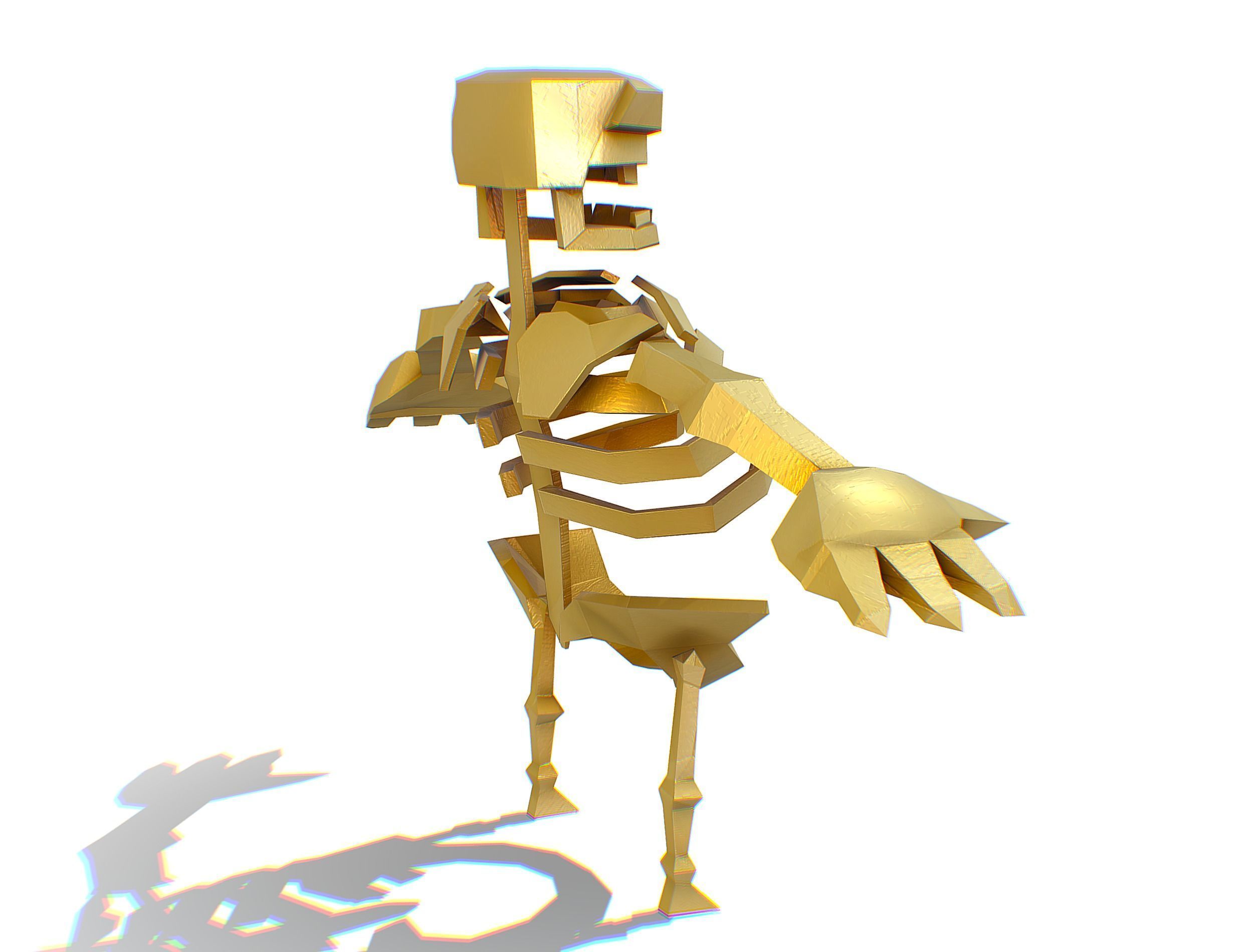 Funny Golden Human Skeleton Character Bones Low-poly 3D model_9