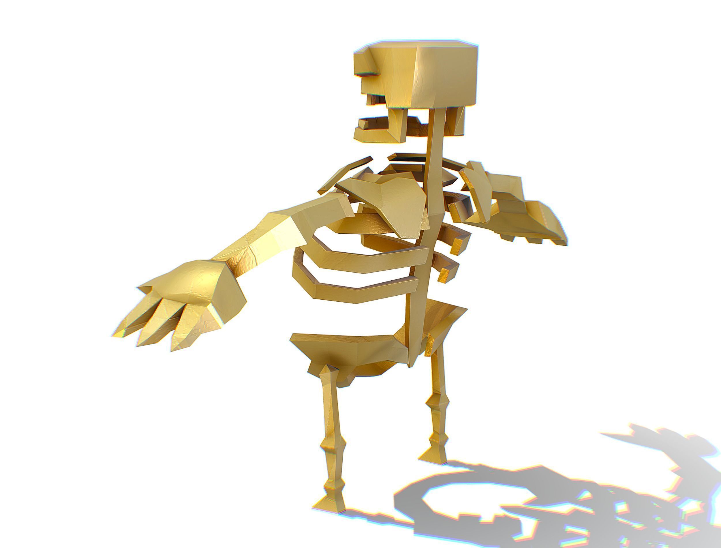 Funny Golden Human Skeleton Character Bones Low-poly 3D model_6