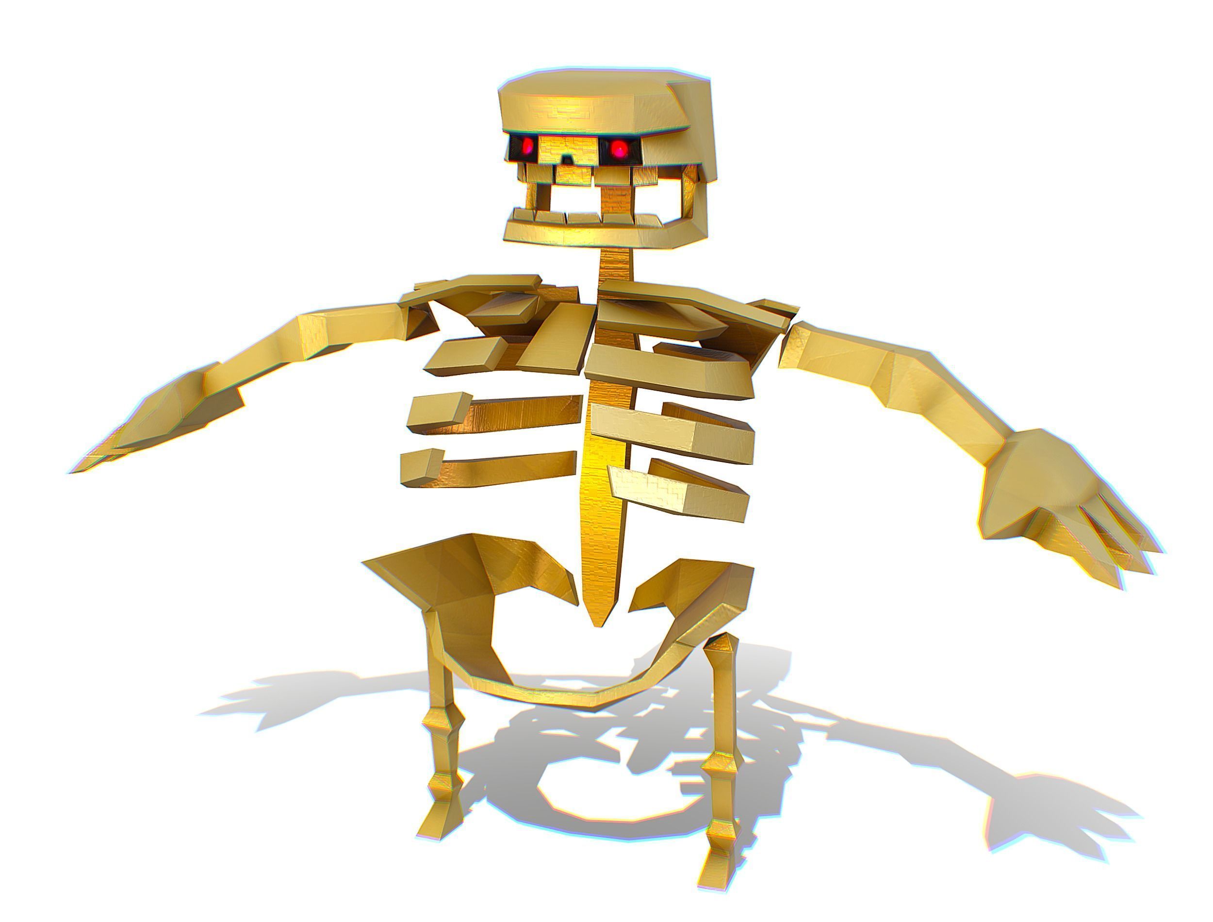 Funny Golden Human Skeleton Character Bones Low-poly 3D model_2