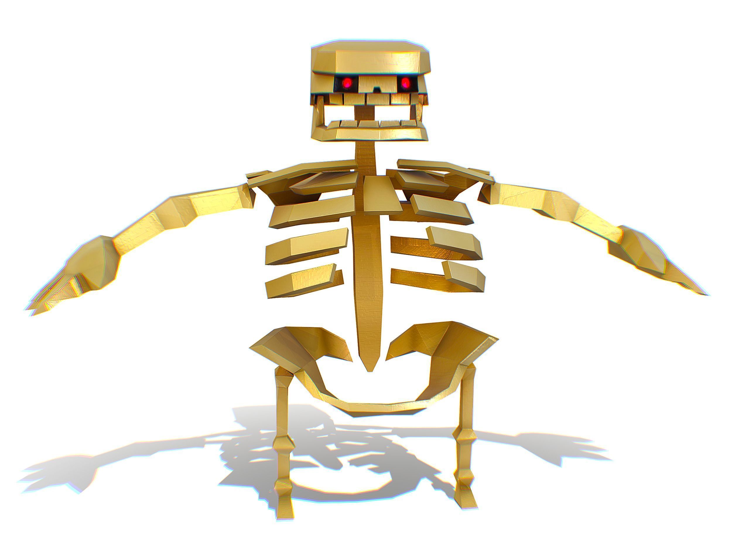 Funny Golden Human Skeleton Character Bones Low-poly 3D model_12