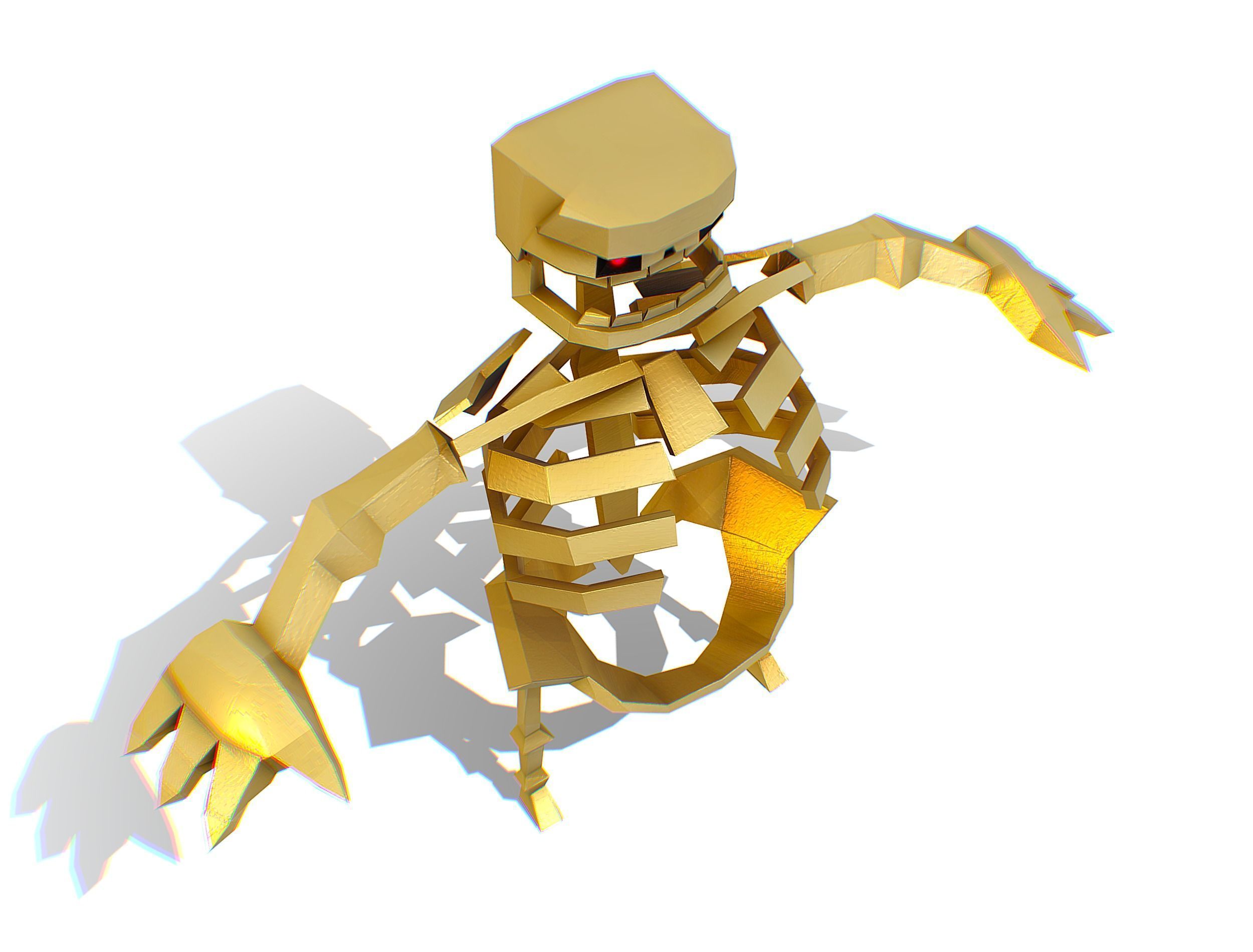 Funny Golden Human Skeleton Character Bones Low-poly 3D model_13