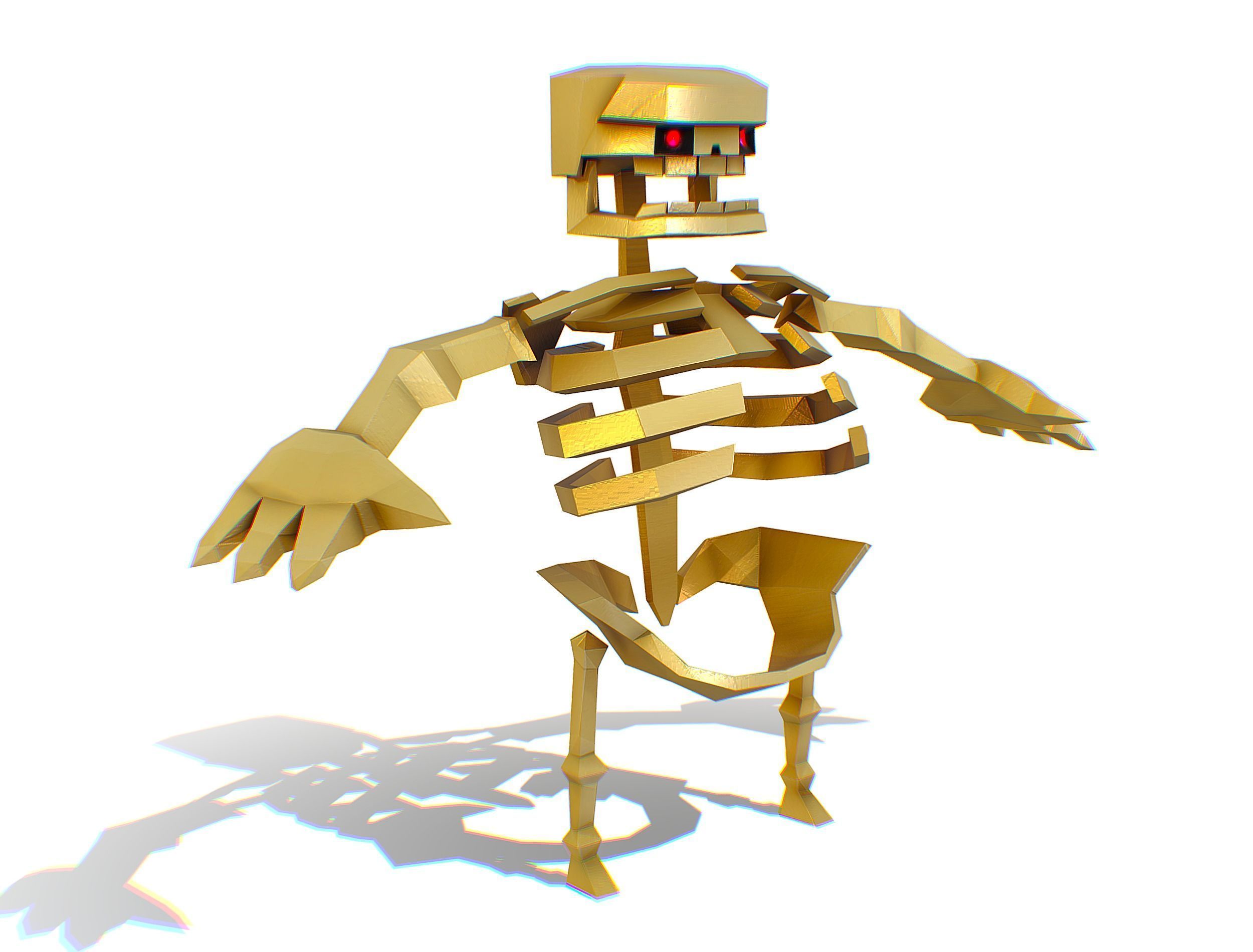 Funny Golden Human Skeleton Character Bones Low-poly 3D model_11