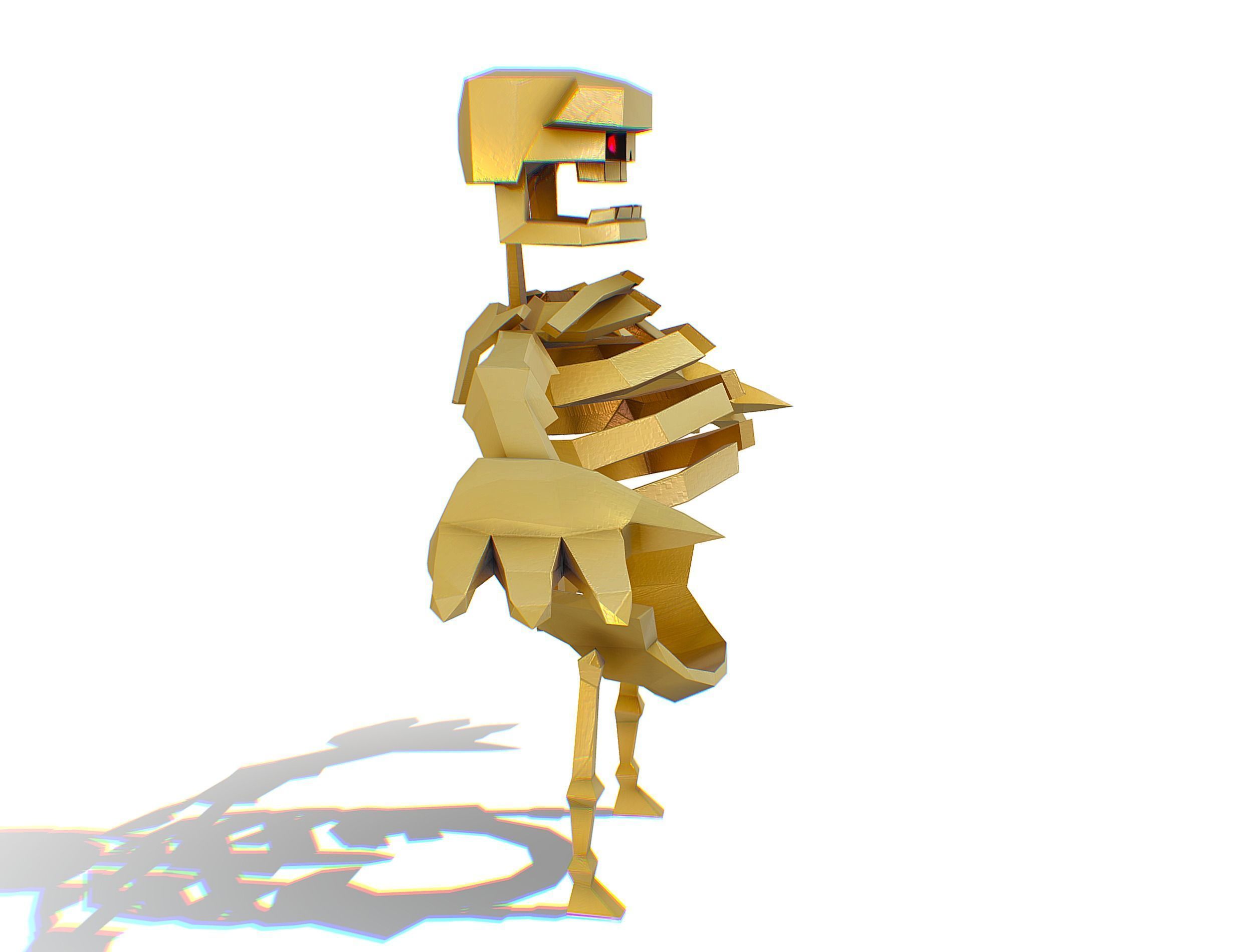 Funny Golden Human Skeleton Character Bones Low-poly 3D model_10