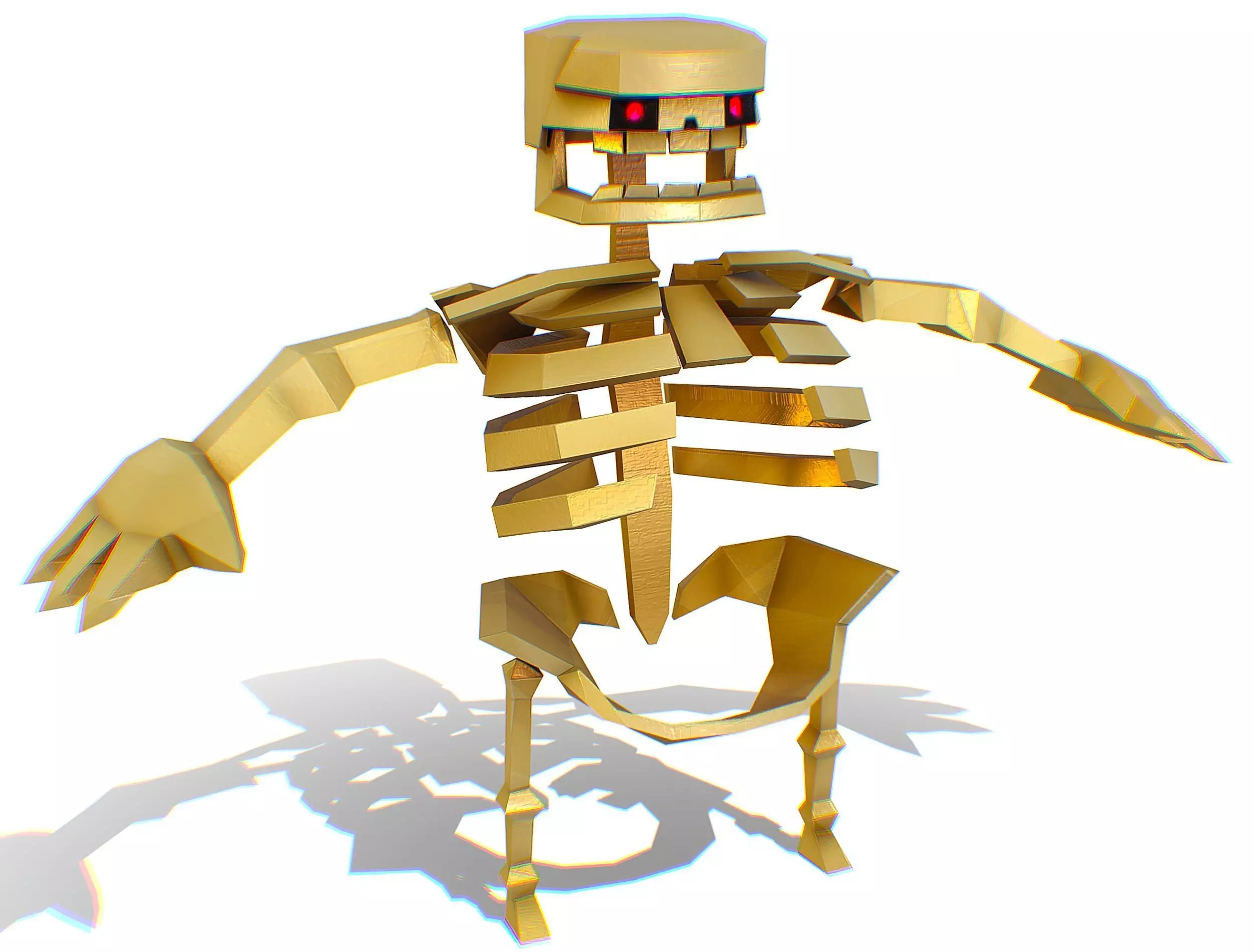 Funny Golden Human Skeleton Character Bones Low-poly 3D model_0