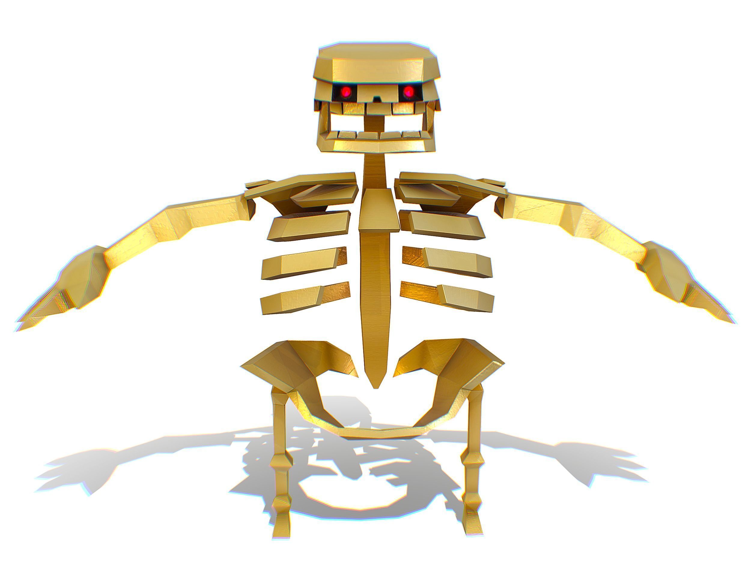 Funny Golden Human Skeleton Character Bones Low-poly 3D model_1