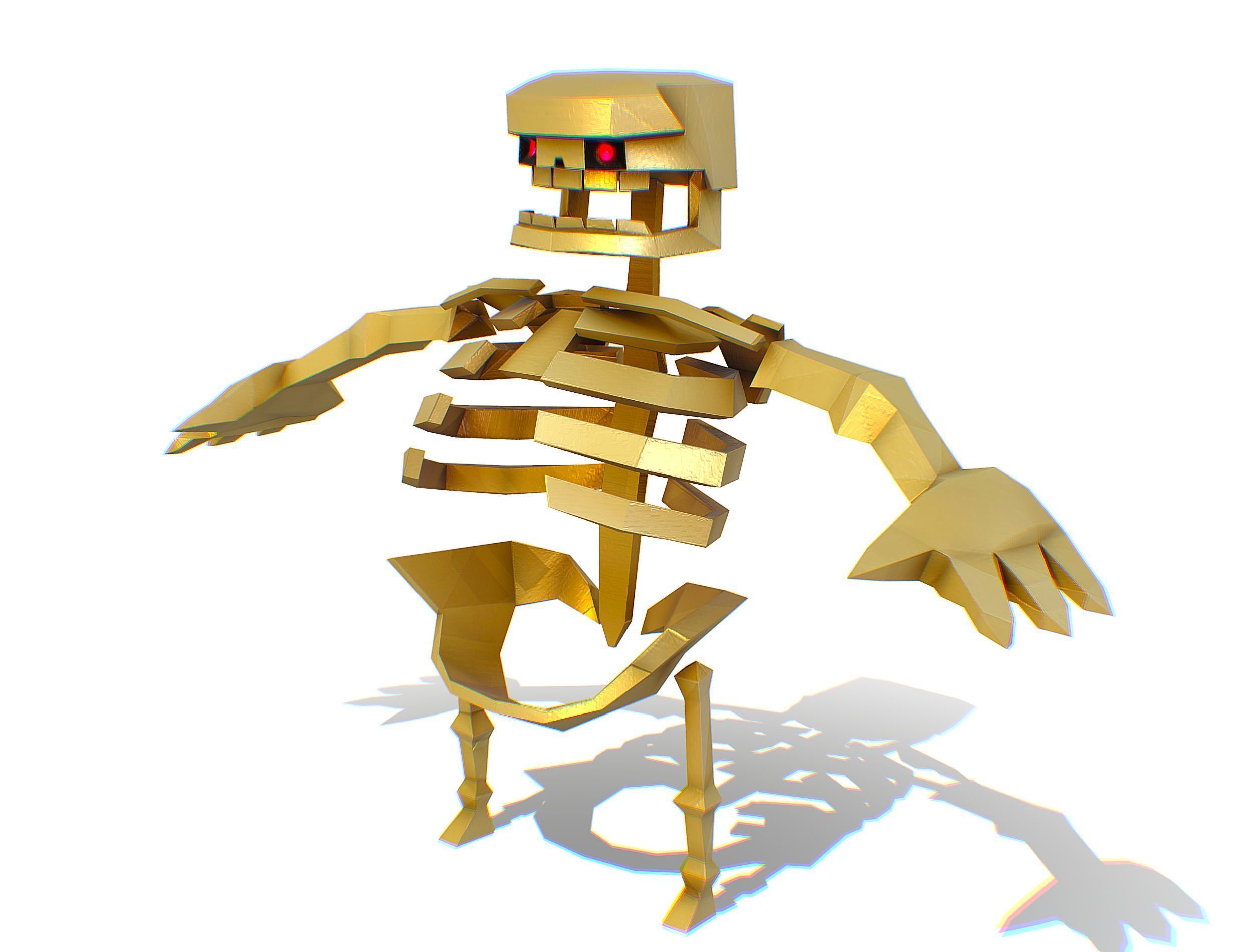 Funny Golden Human Skeleton Character Bones Low-poly 3D model_3