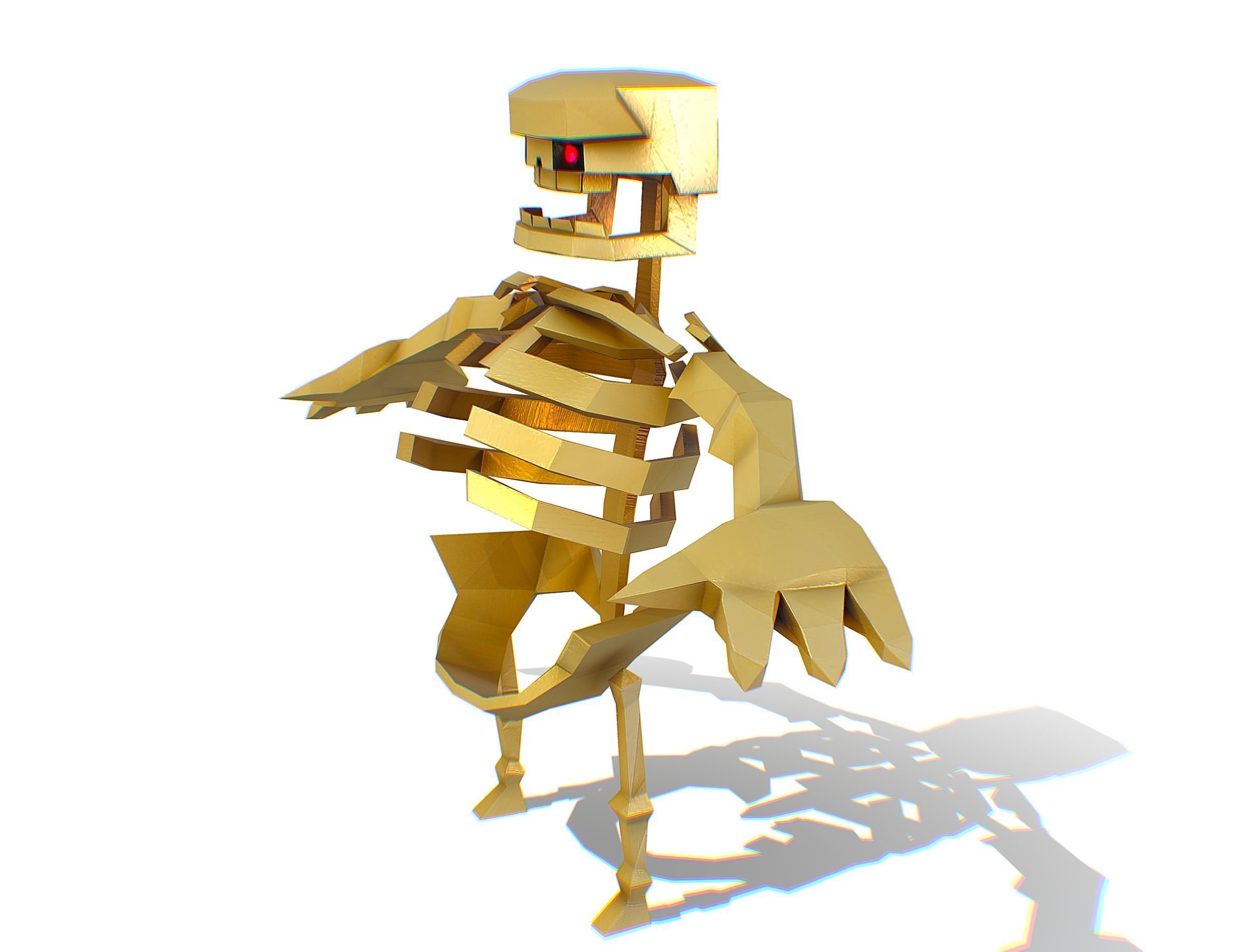 Funny Golden Human Skeleton Character Bones Low-poly 3D model_4