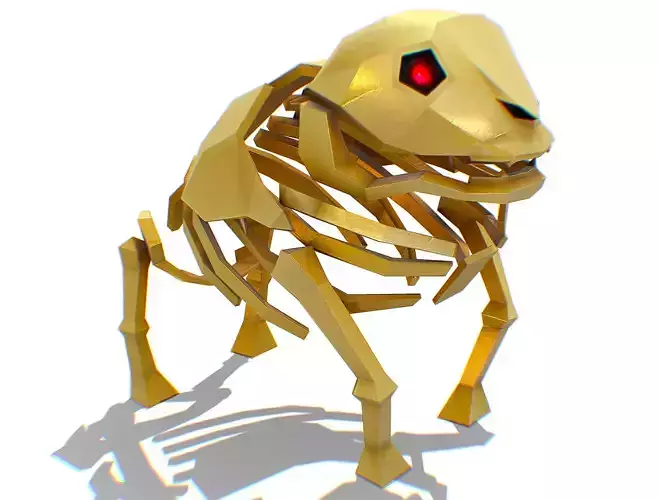 Funny Golden Animal Dog Buldog Skeleton Puppy Low-poly 3D model