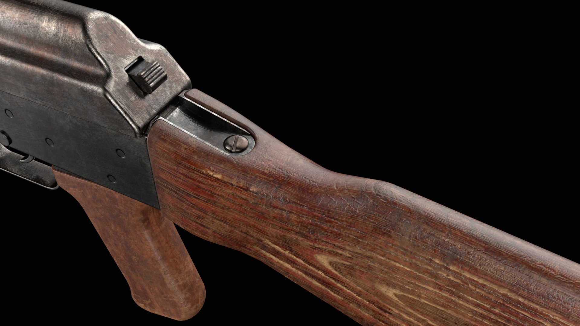 AK-47 AKS Kalashnikov Assault Rifle Game Ready Low-poly 3D model_16