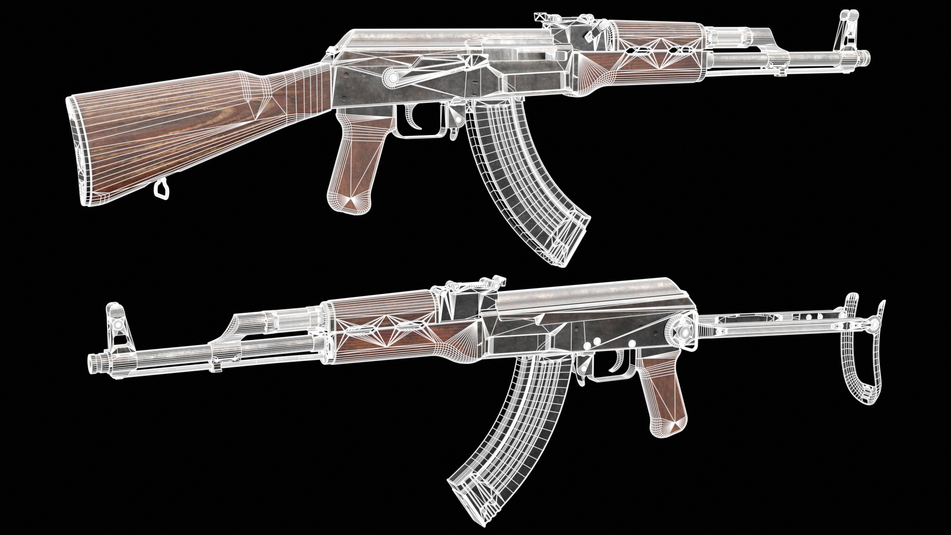 AK-47 AKS Kalashnikov Assault Rifle Game Ready Low-poly 3D model_53