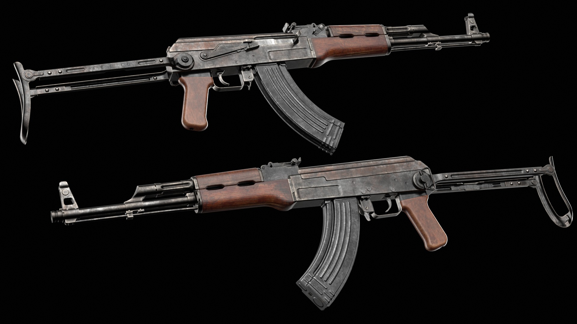 AK-47 AKS Kalashnikov Assault Rifle Game Ready Low-poly 3D model_6