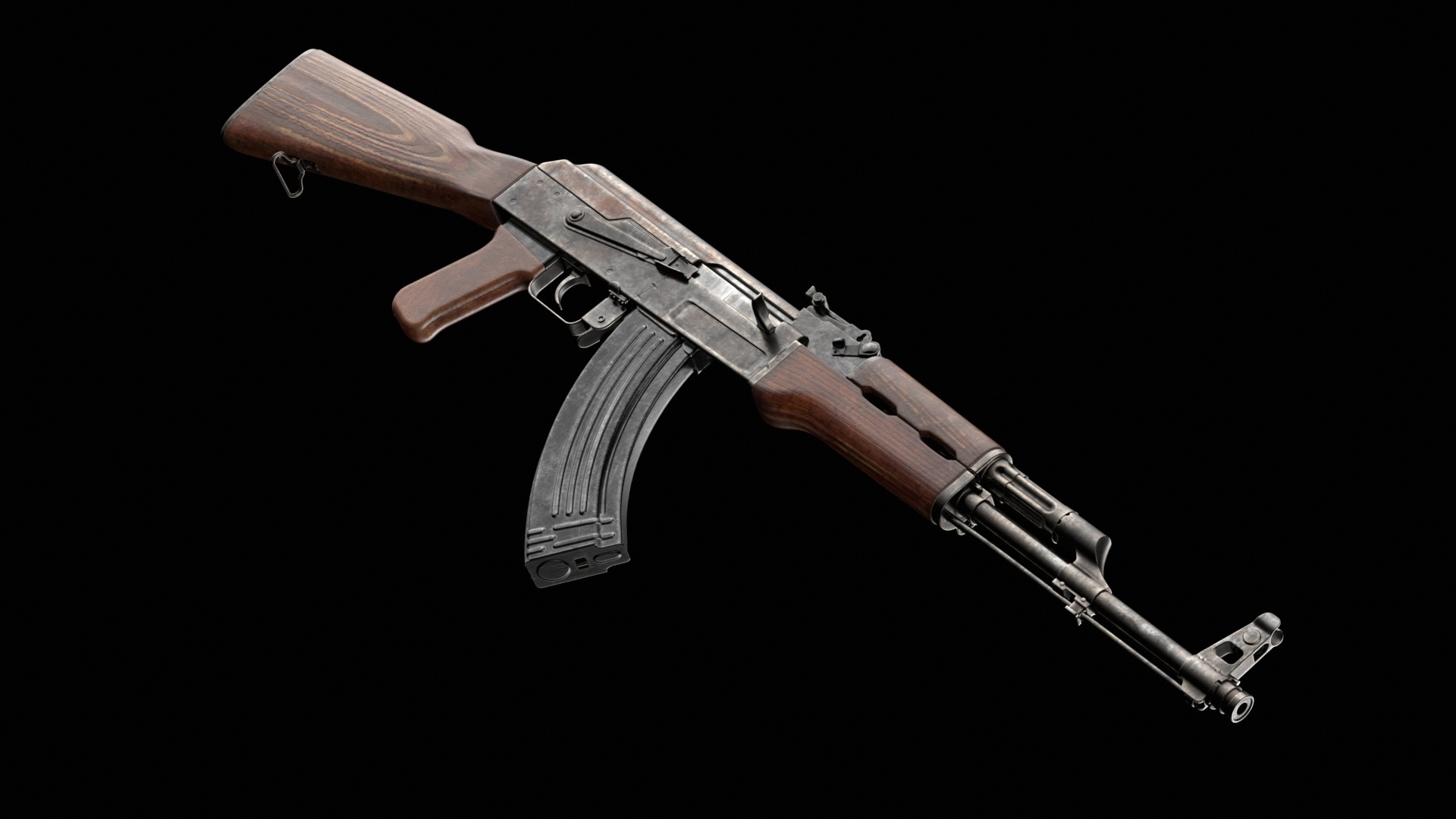 AK-47 AKS Kalashnikov Assault Rifle Game Ready Low-poly 3D model_12