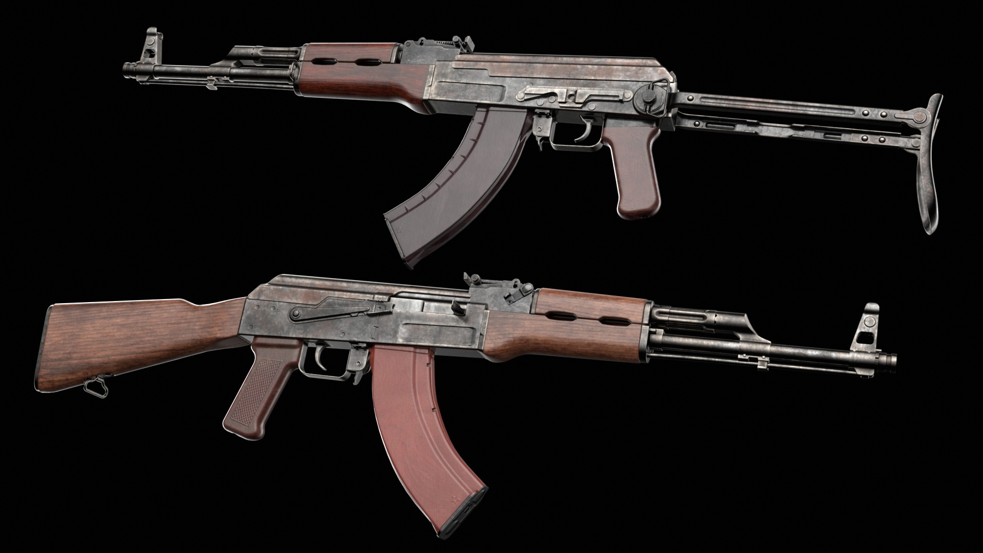 AK-47 AKS Kalashnikov Assault Rifle Game Ready Low-poly 3D model_7