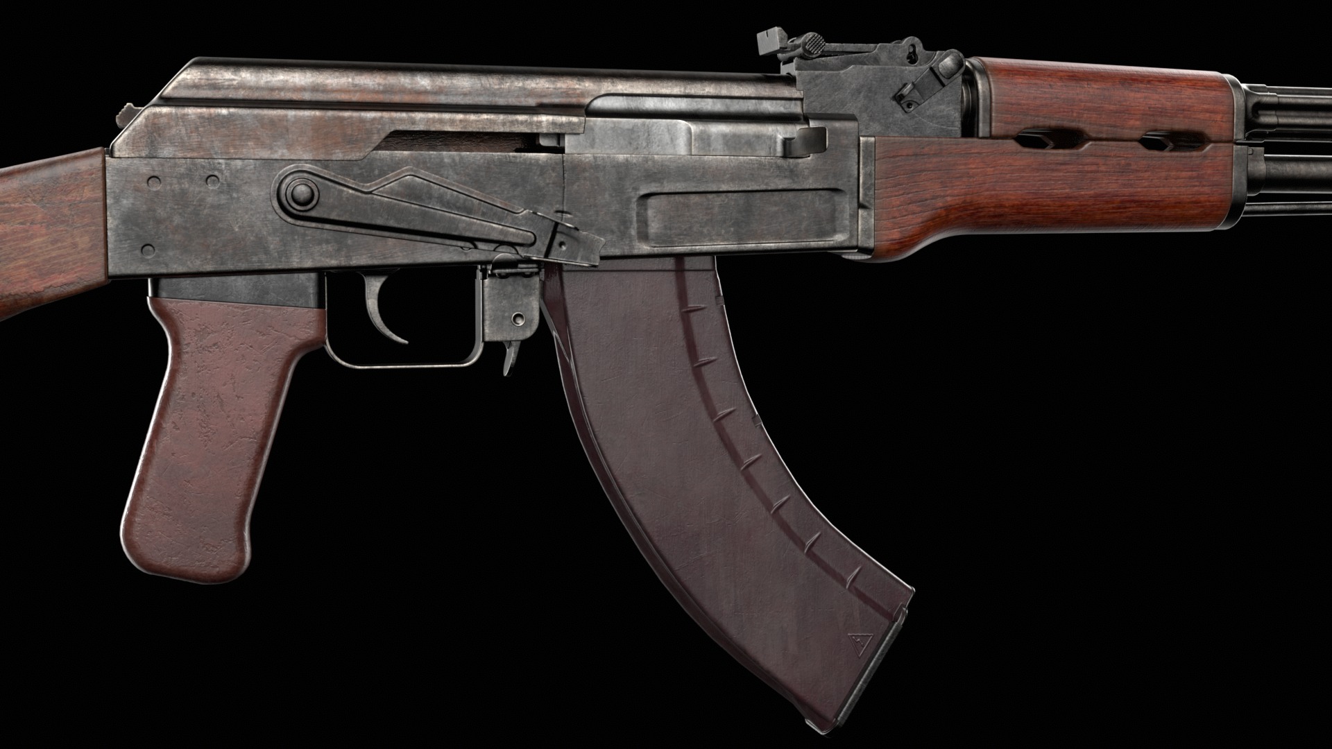 AK-47 AKS Kalashnikov Assault Rifle Game Ready Low-poly 3D model_36