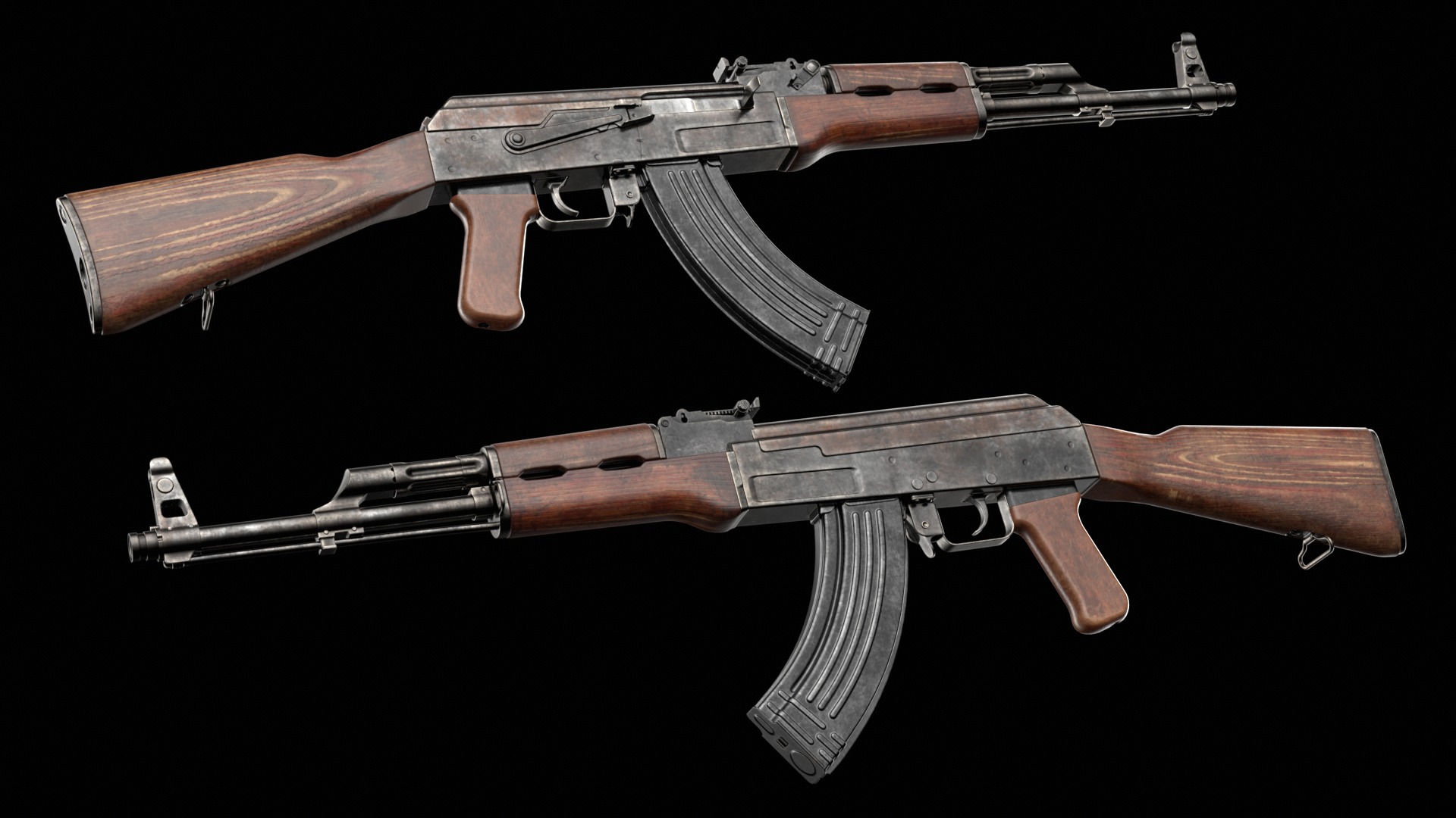 AK-47 AKS Kalashnikov Assault Rifle Game Ready Low-poly 3D model_5