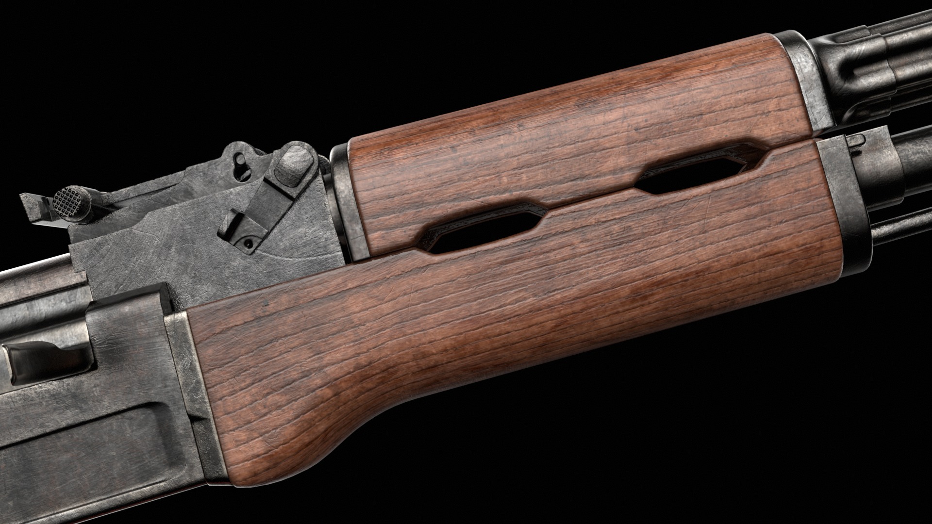 AK-47 AKS Kalashnikov Assault Rifle Game Ready Low-poly 3D model_24