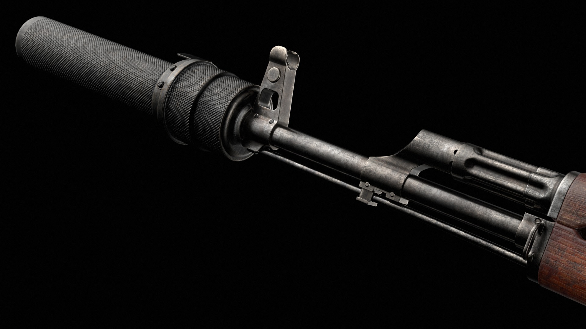 AK-47 AKS Kalashnikov Assault Rifle Game Ready Low-poly 3D model_42