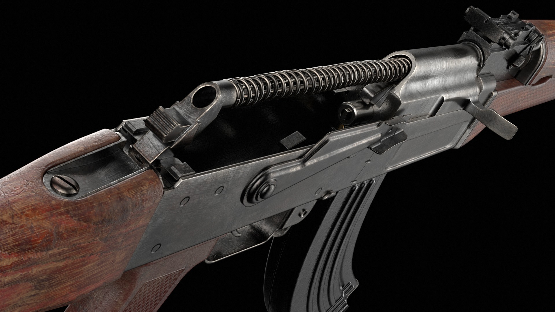 AK-47 AKS Kalashnikov Assault Rifle Game Ready Low-poly 3D model_34