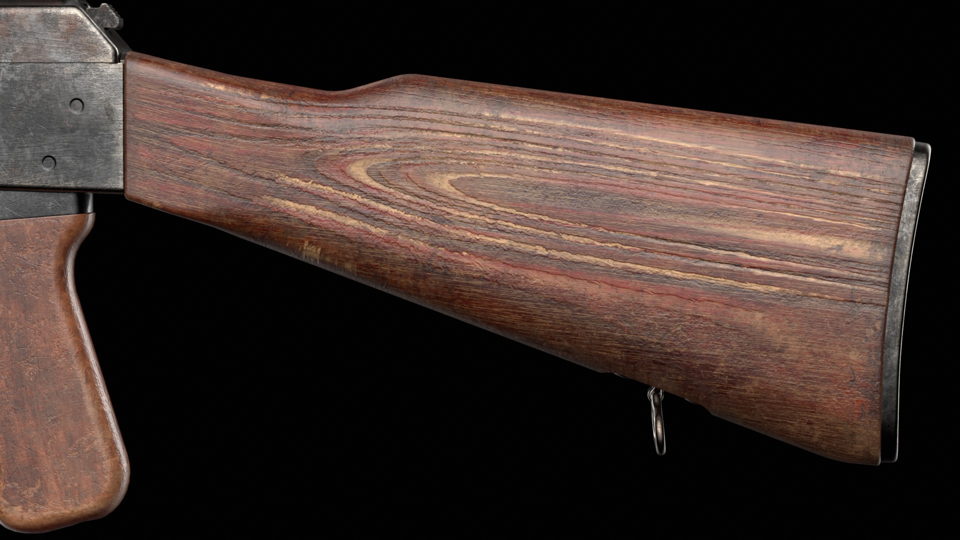 AK-47 AKS Kalashnikov Assault Rifle Game Ready Low-poly 3D model_17