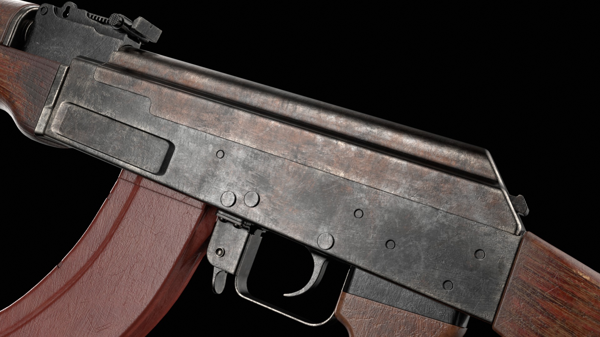 AK-47 AKS Kalashnikov Assault Rifle Game Ready Low-poly 3D model_31