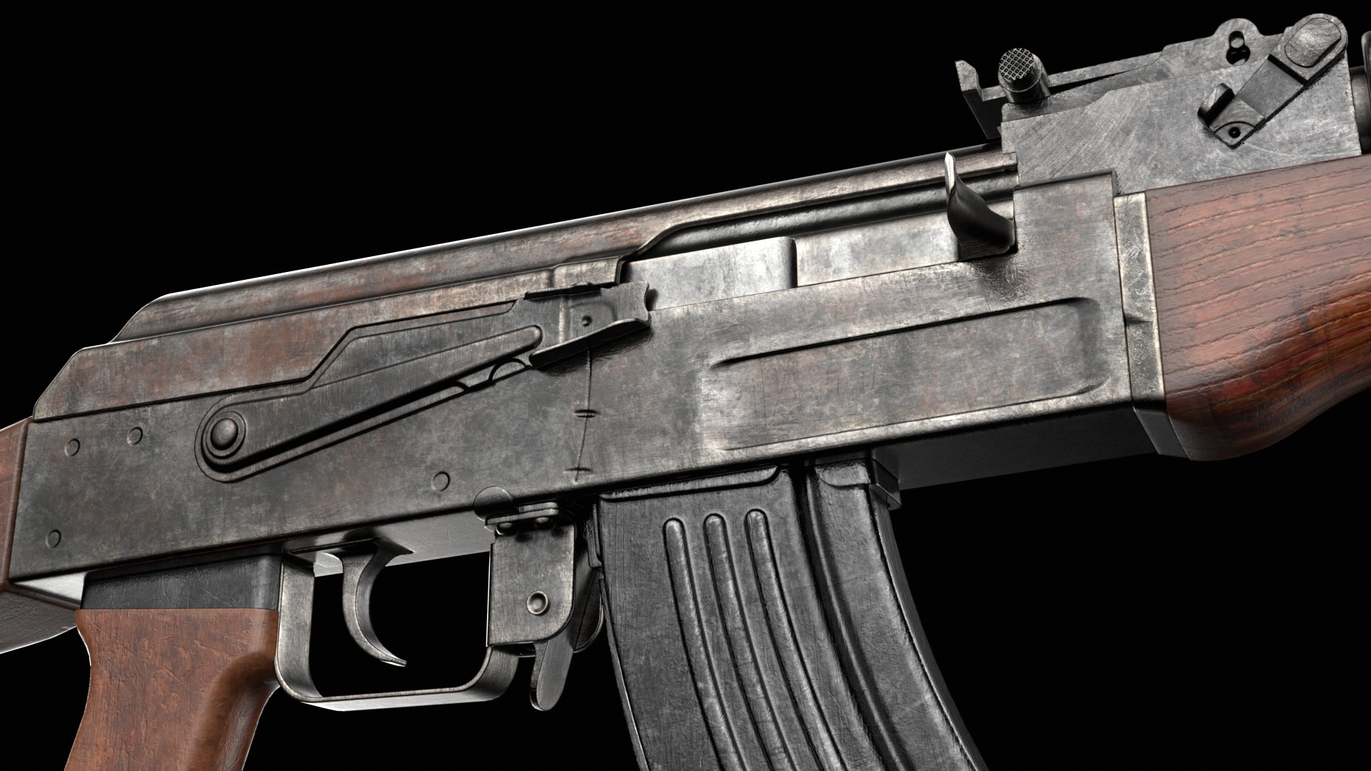 AK-47 AKS Kalashnikov Assault Rifle Game Ready Low-poly 3D model_10