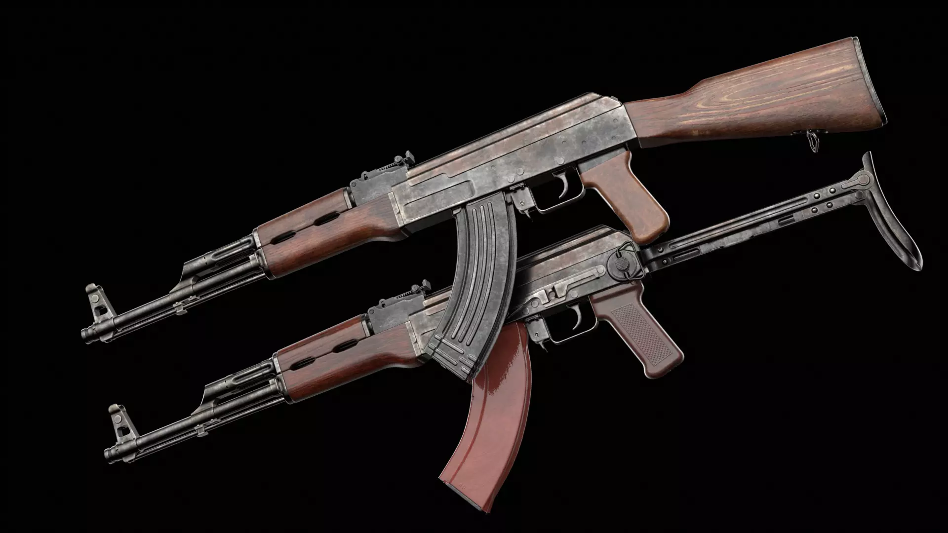 AK-47 AKS Kalashnikov Assault Rifle Game Ready Low-poly 3D model_0