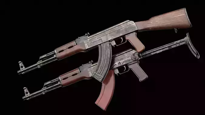 AK-47 AKS Kalashnikov Assault Rifle Game Ready Low-poly 3D model