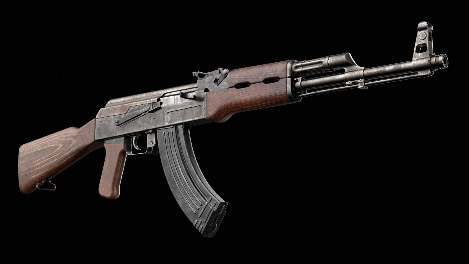 AK-47 AKS Kalashnikov Assault Rifle Game Ready Low-poly 3D model_9