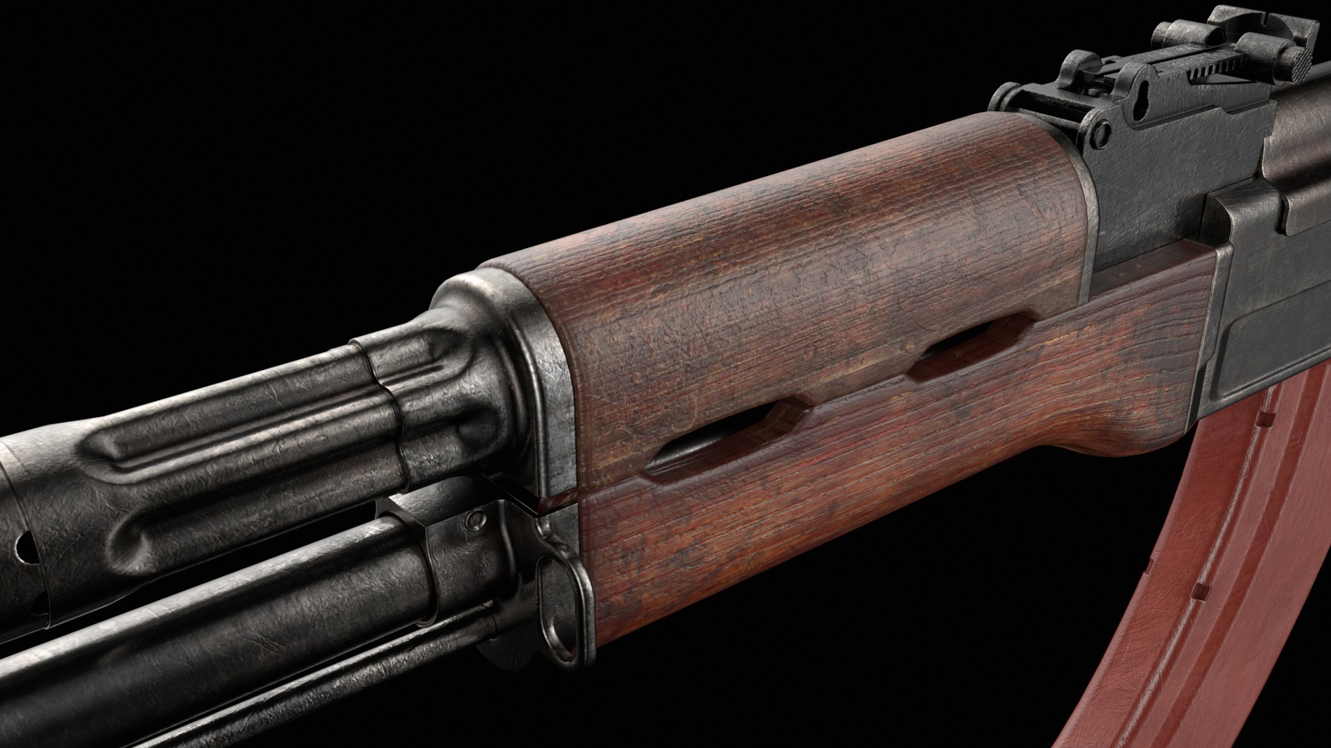 AK-47 AKS Kalashnikov Assault Rifle Game Ready Low-poly 3D model_26