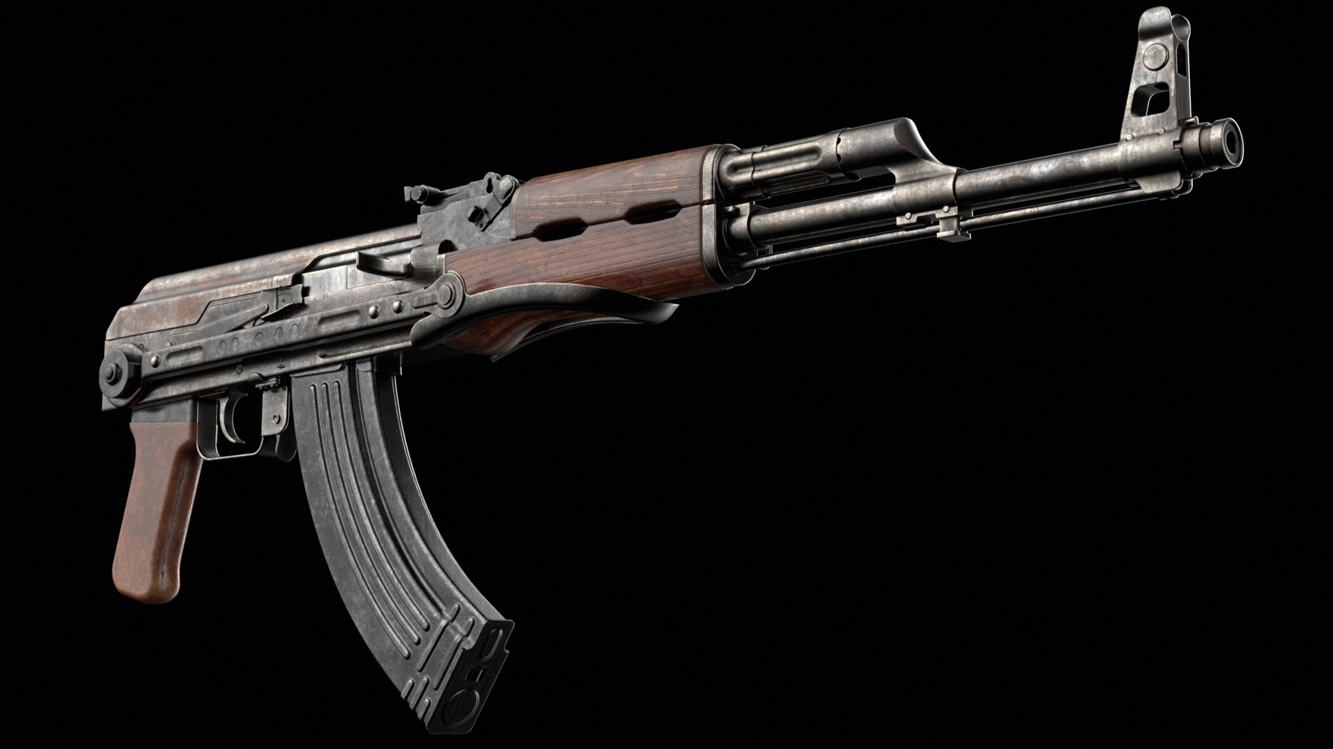AK-47 AKS Kalashnikov Assault Rifle Game Ready Low-poly 3D model_22