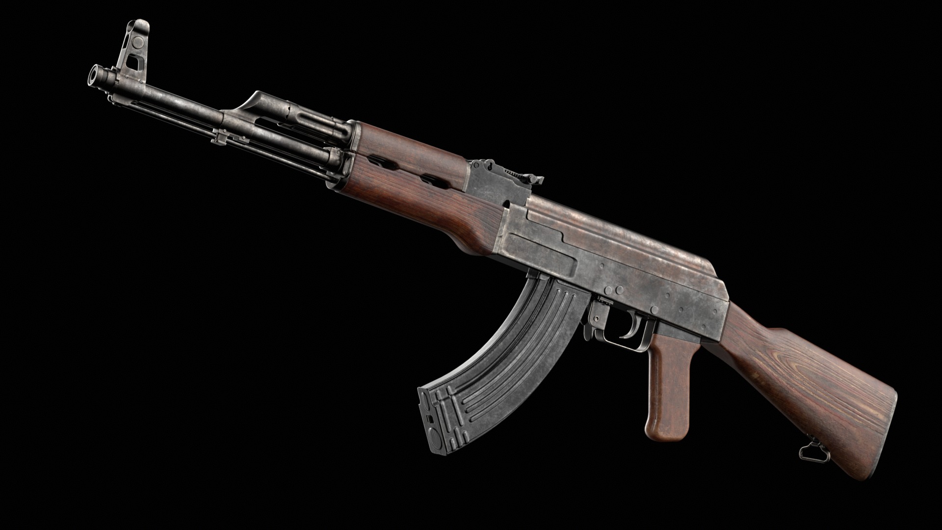AK-47 AKS Kalashnikov Assault Rifle Game Ready Low-poly 3D model_18