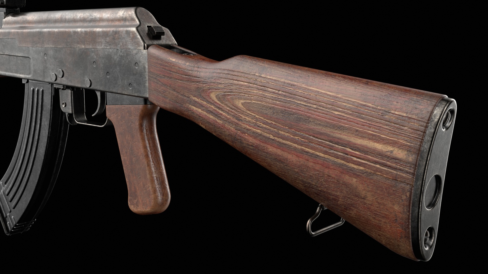 AK-47 AKS Kalashnikov Assault Rifle Game Ready Low-poly 3D model_32