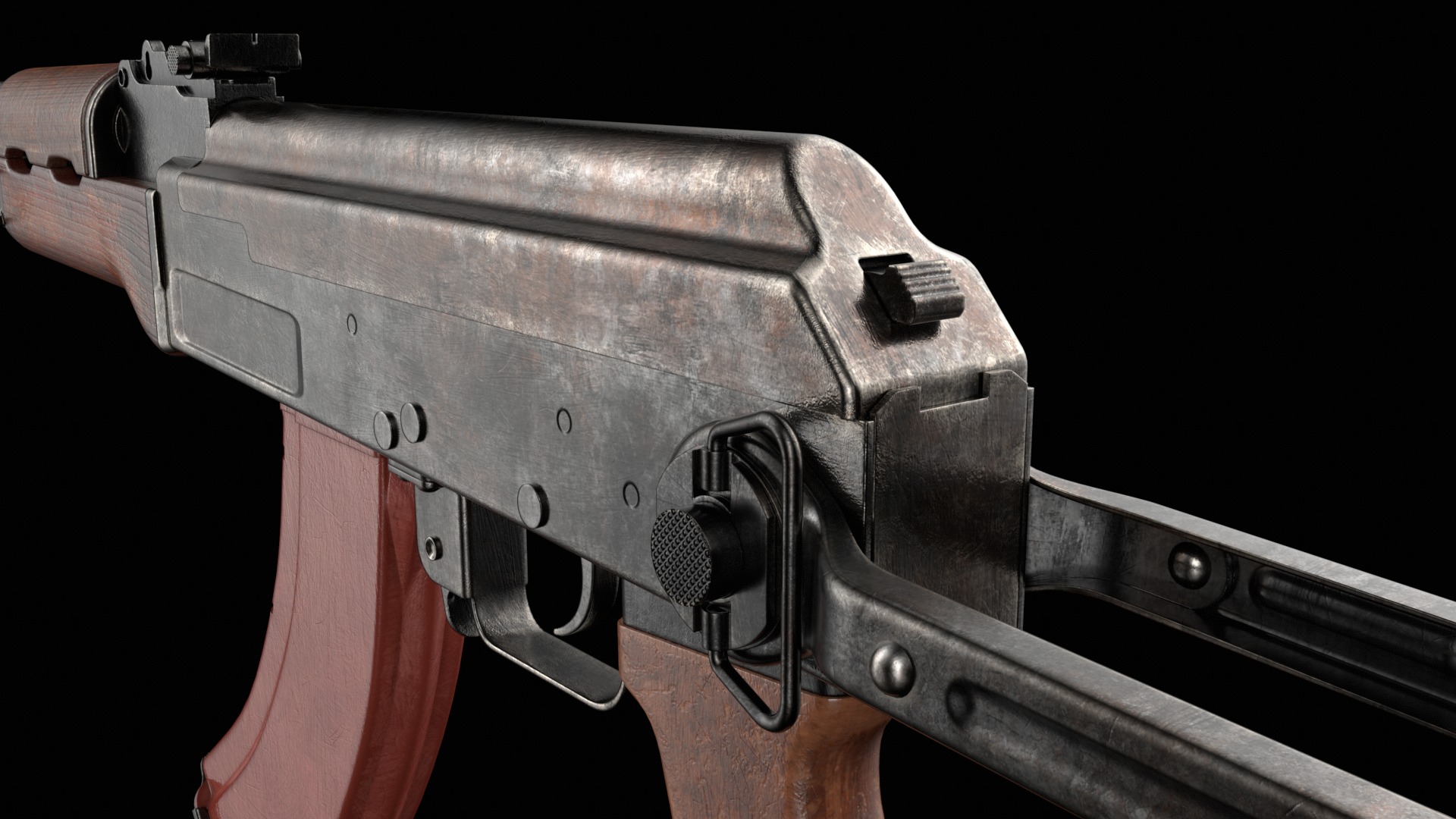 AK-47 AKS Kalashnikov Assault Rifle Game Ready Low-poly 3D model_13