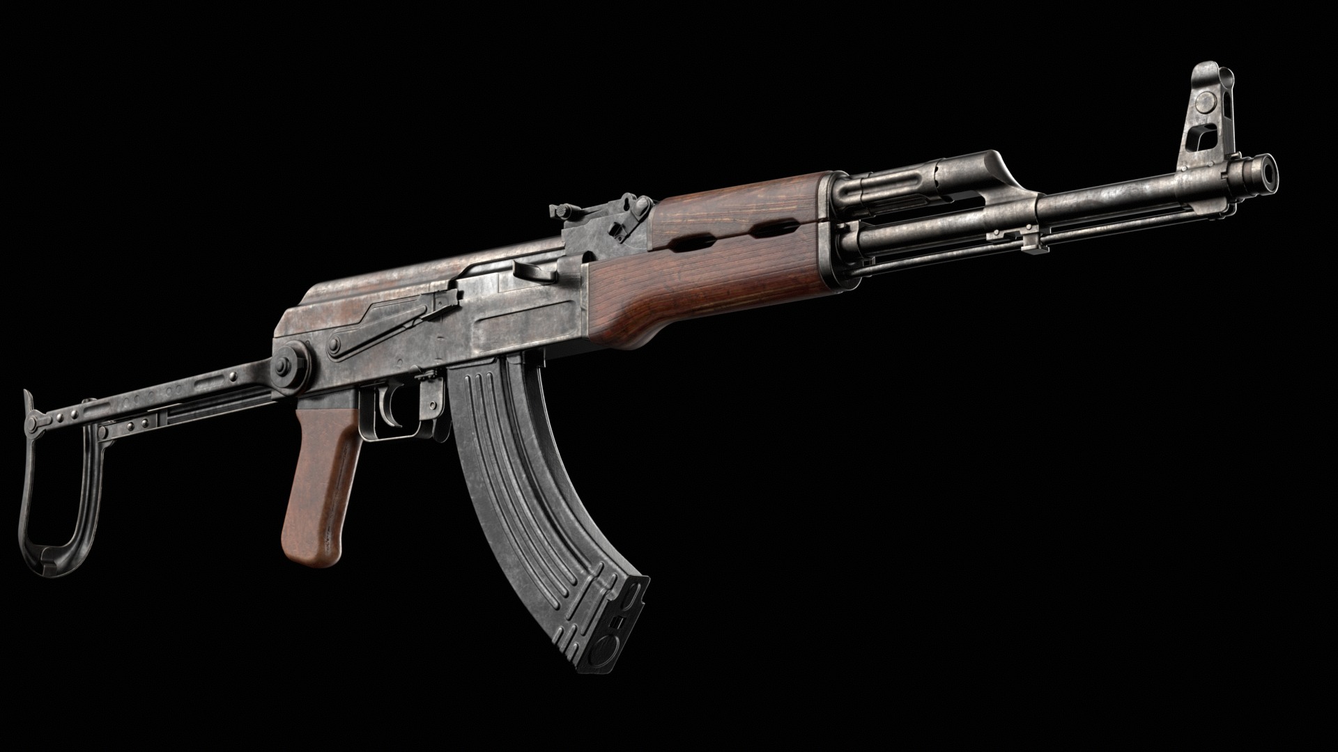 AK-47 AKS Kalashnikov Assault Rifle Game Ready Low-poly 3D model_21