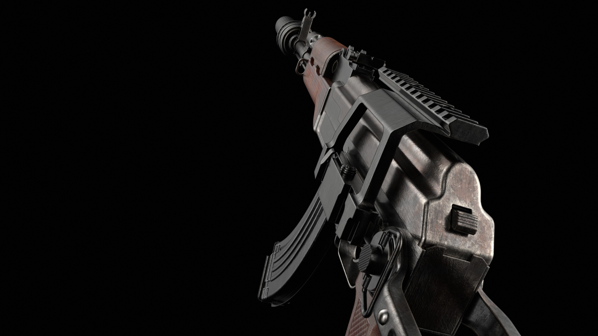 AK-47 AKS Kalashnikov Assault Rifle Game Ready Low-poly 3D model_51