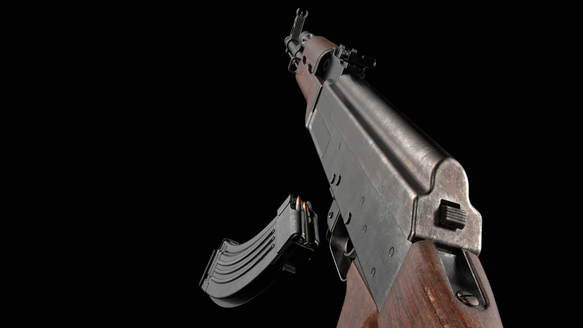 AK-47 AKS Kalashnikov Assault Rifle Game Ready Low-poly 3D model_50