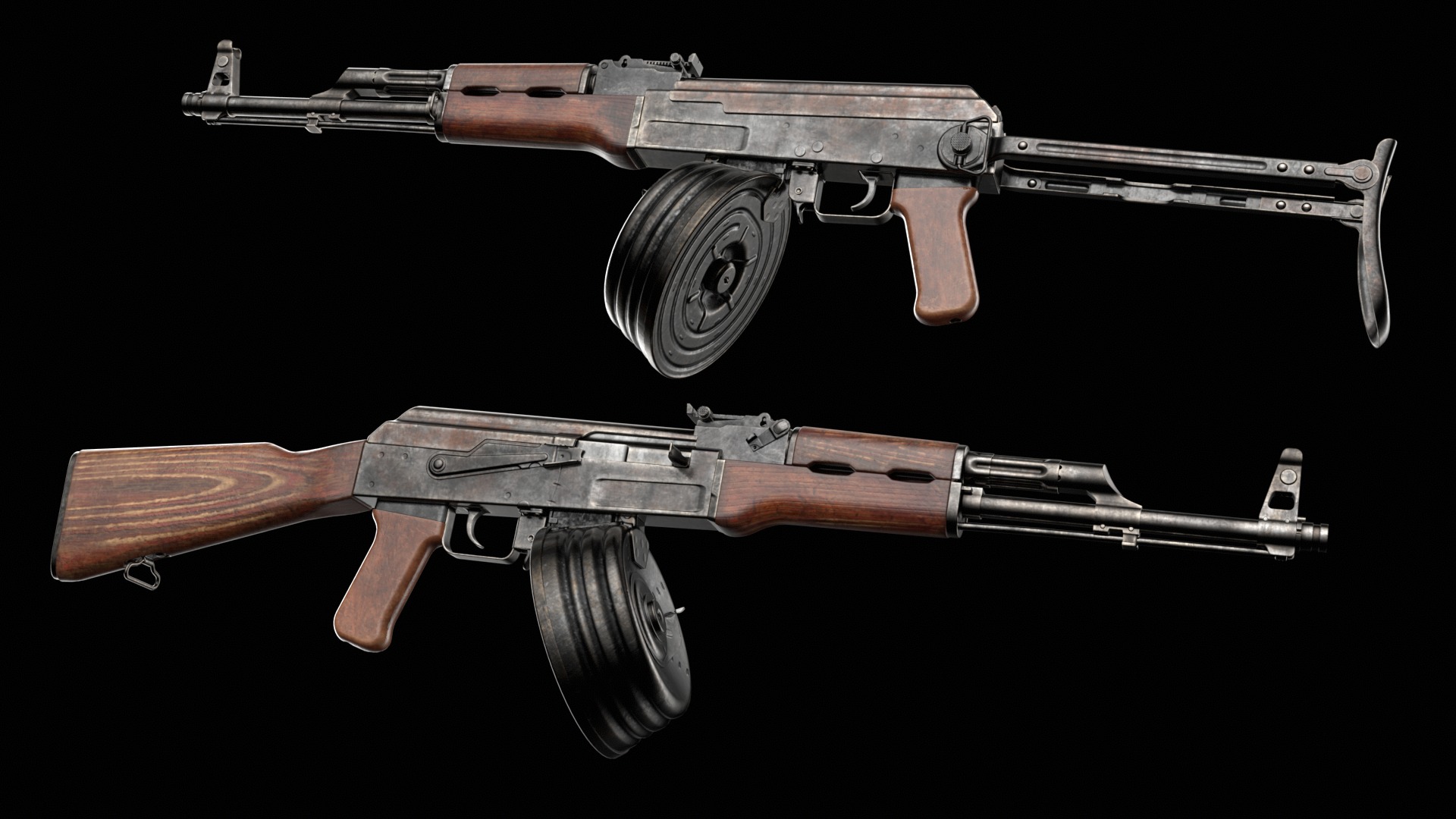 AK-47 AKS Kalashnikov Assault Rifle Game Ready Low-poly 3D model_27