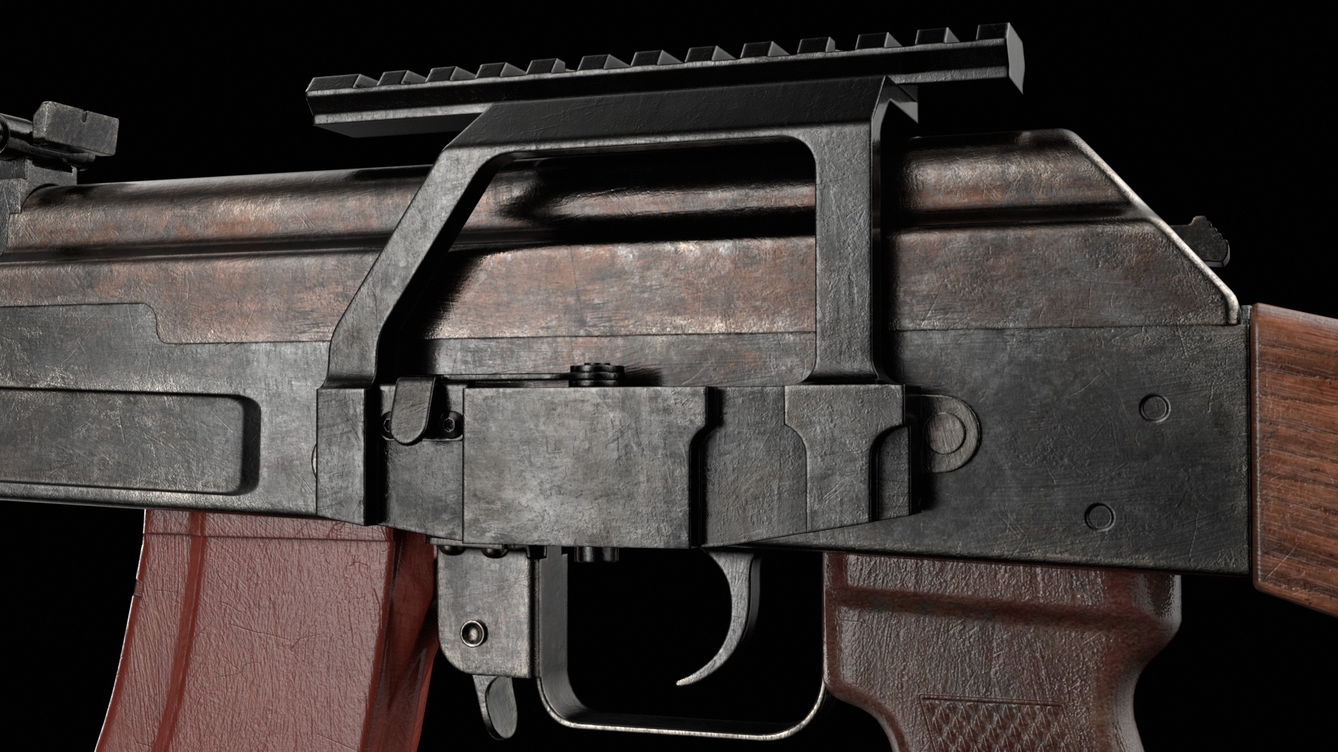 AK-47 AKS Kalashnikov Assault Rifle Game Ready Low-poly 3D model_30