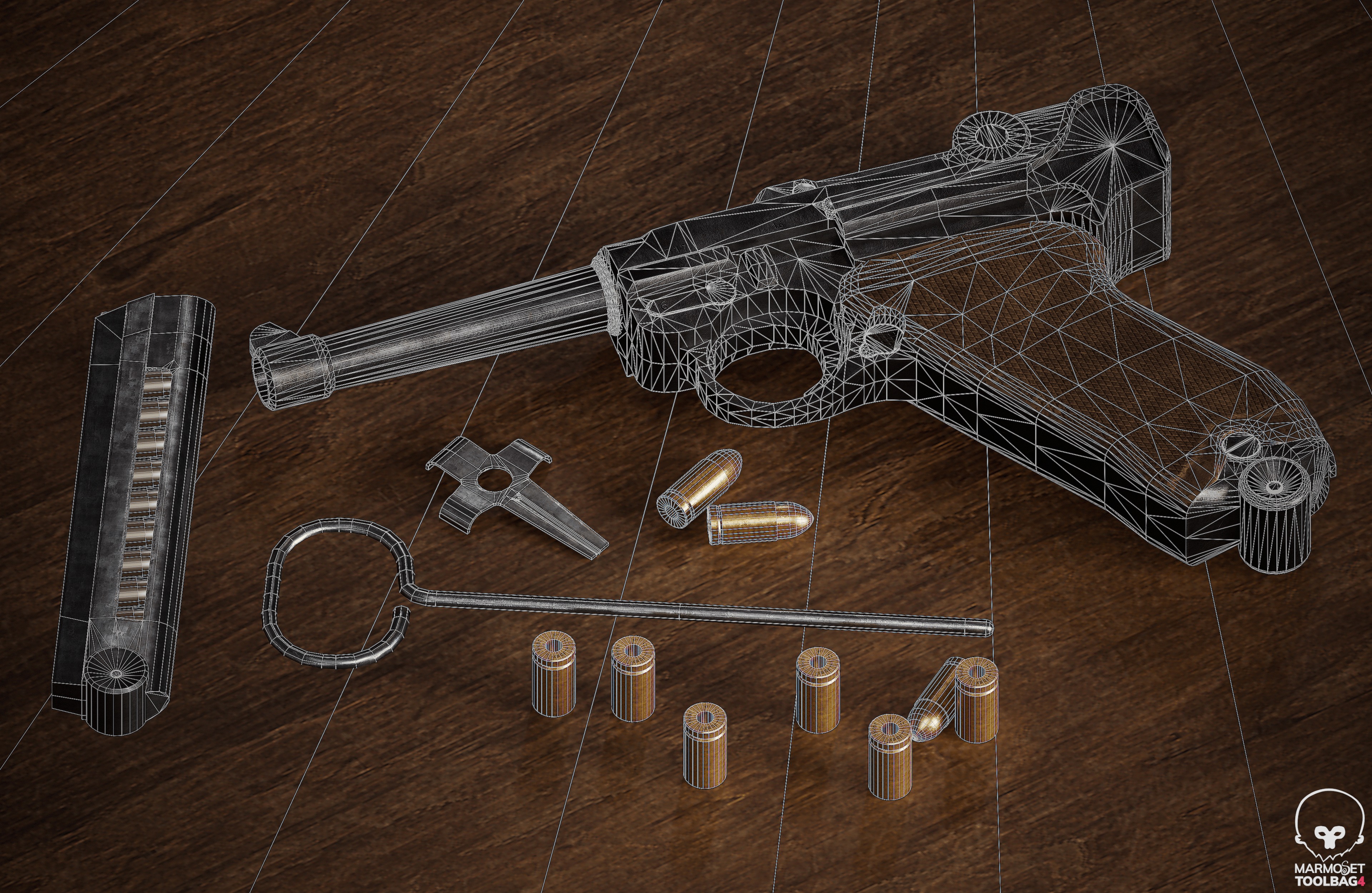Luger P08 Realistic 3D Model Low-poly 3D model_8