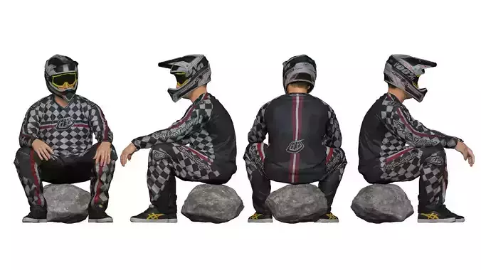 001539 Cyclist sits down to rest