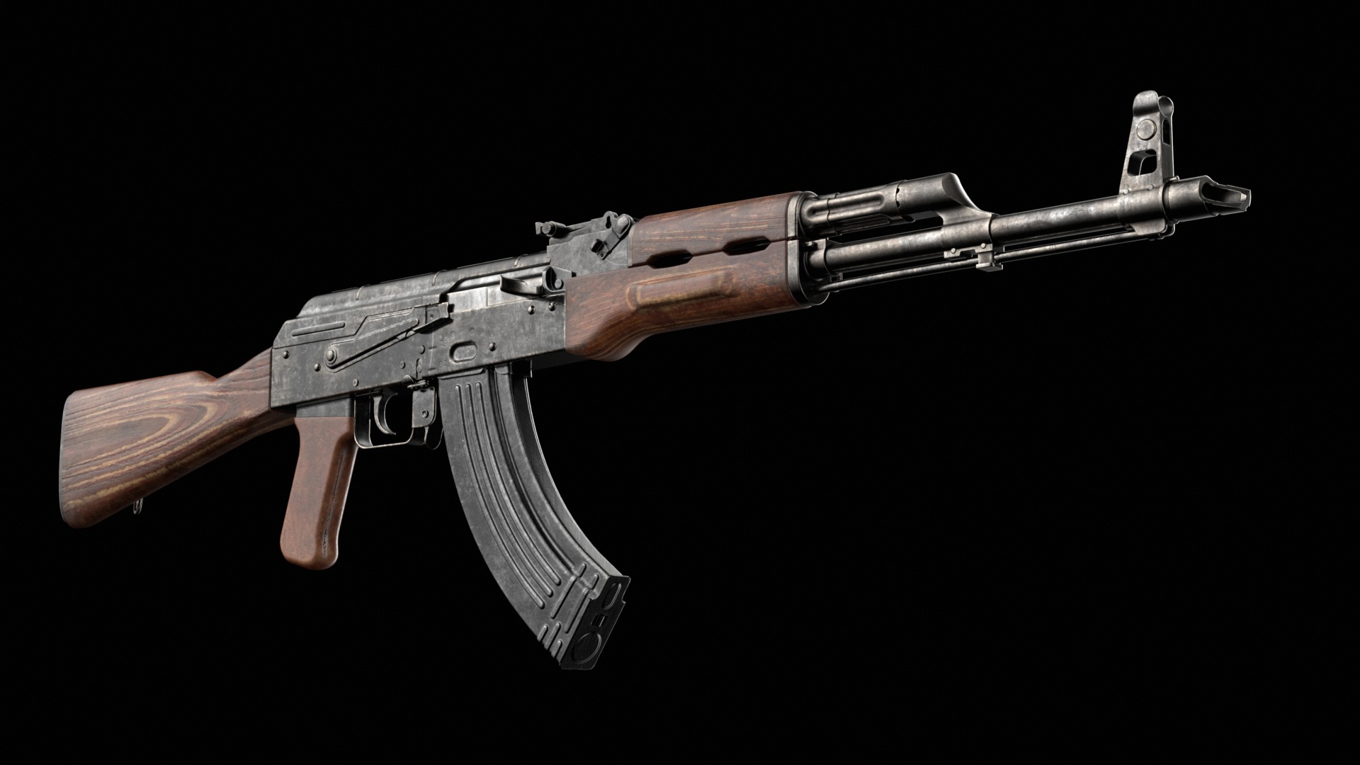 AKM AKMS Kalashnikov Assault Rifle Game Ready Low-poly 3D model_10