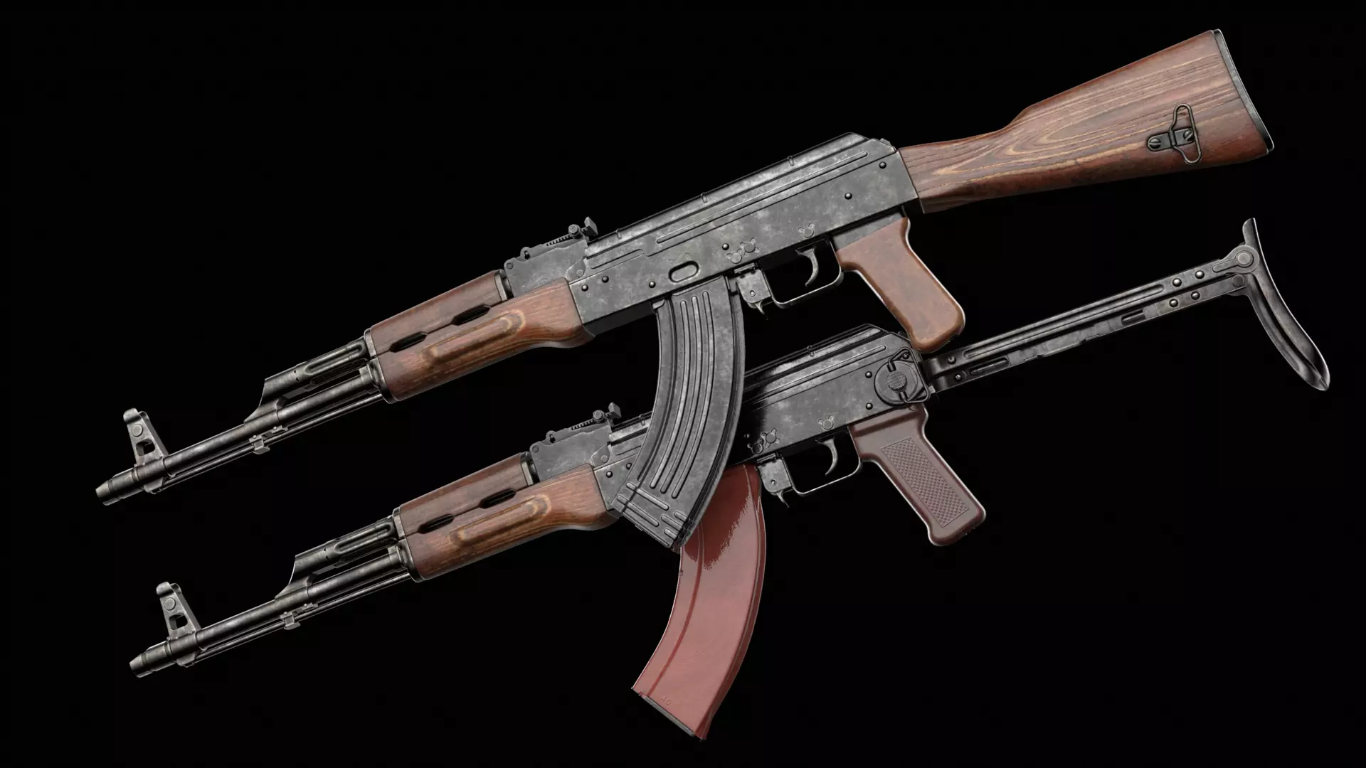 AKM AKMS Kalashnikov Assault Rifle Game Ready Low-poly 3D model_0
