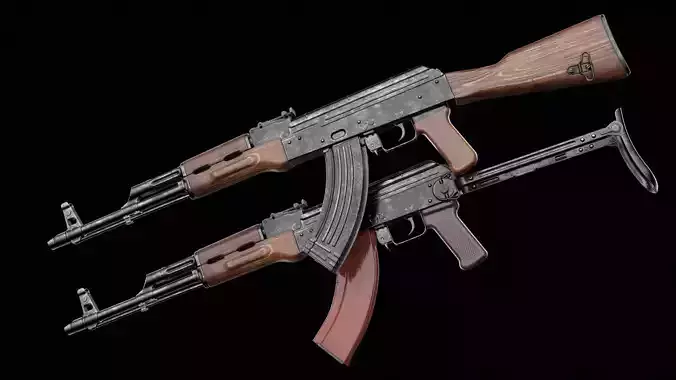 AKM AKMS Kalashnikov Assault Rifle Game Ready Low-poly 3D model
